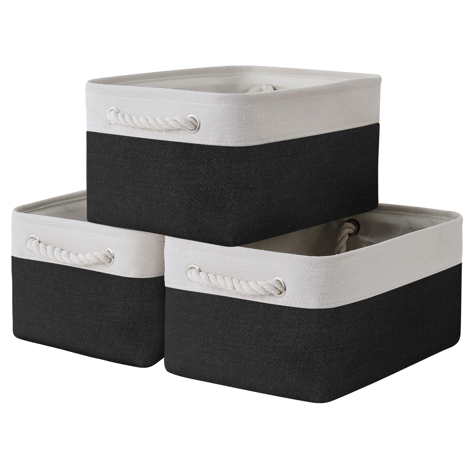 TheWarmHome Storage Basket for Organizing - 15.7x11.8x8.2 inch Large 3 Pack Collapsible Storage Bins for Shelves, Fabric Storage Cubes for Gift Closet Linen Organization (White & Grey)