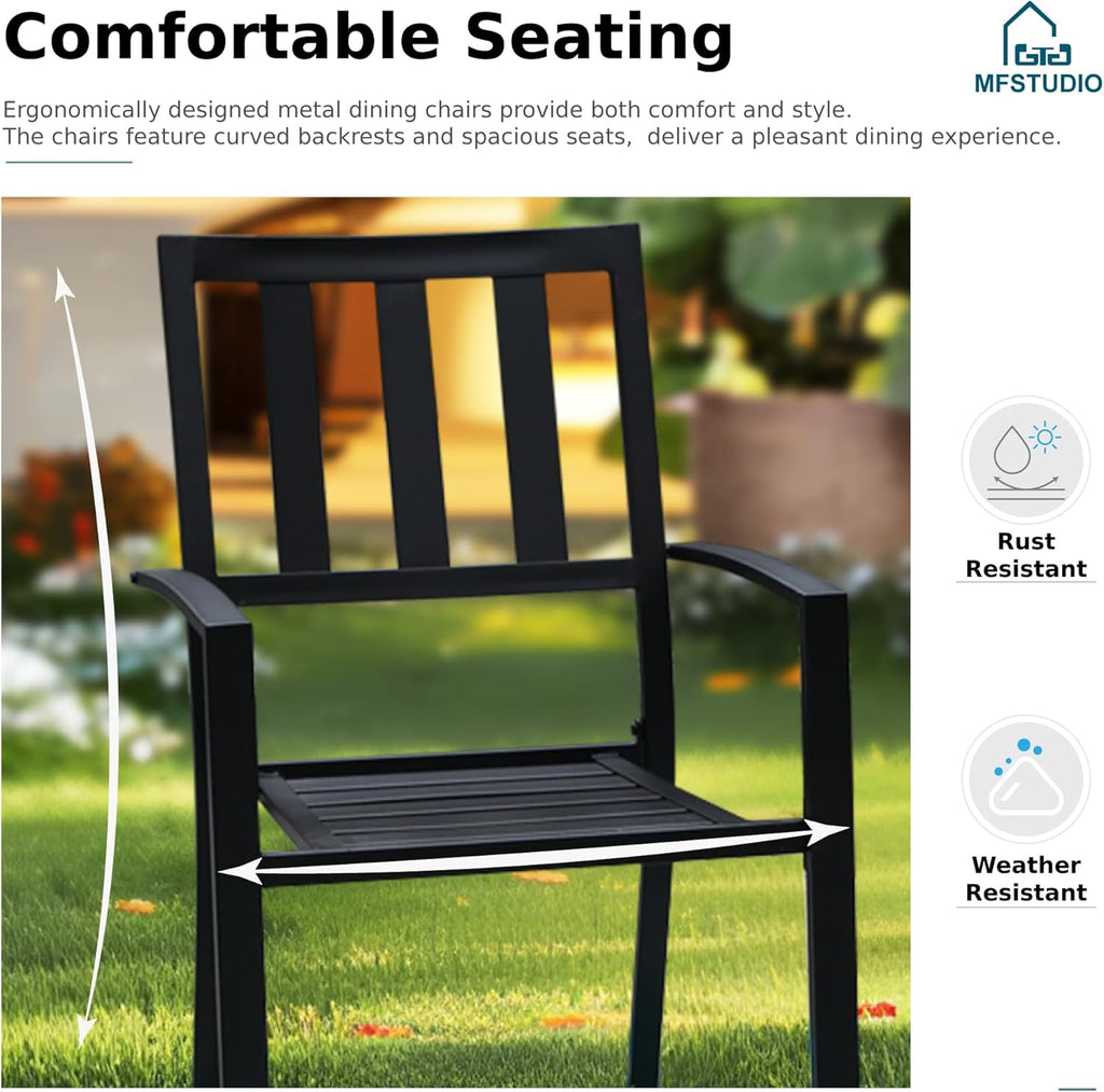 MFSTUDIO Outdoor Dining Set for 6, Patio Table and Chairs Set with Umbrella Hole, 7 Piece Metal Patio Furniture Set for Deck Backyard Poolside Garden