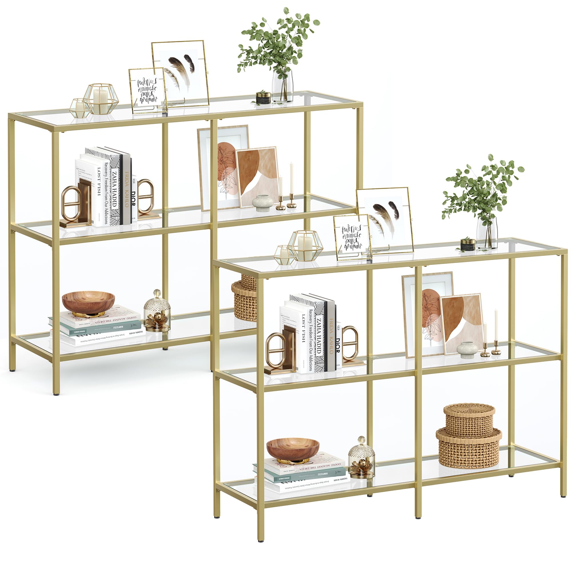VASAGLE 39.4 Inch Console Table with 3 Shelves, Sofa Tables, Modern Entryway Table, Metal Frame, Tempered Glass Shelf, Entryway Living Room Bedroom, Classic Black and Transparent ULGT027B01
