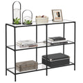 VASAGLE 39.4 Inch Console Table with 3 Shelves, Sofa Tables, Modern Entryway Table, Metal Frame, Tempered Glass Shelf, Entryway Living Room Bedroom, Classic Black and Transparent ULGT027B01