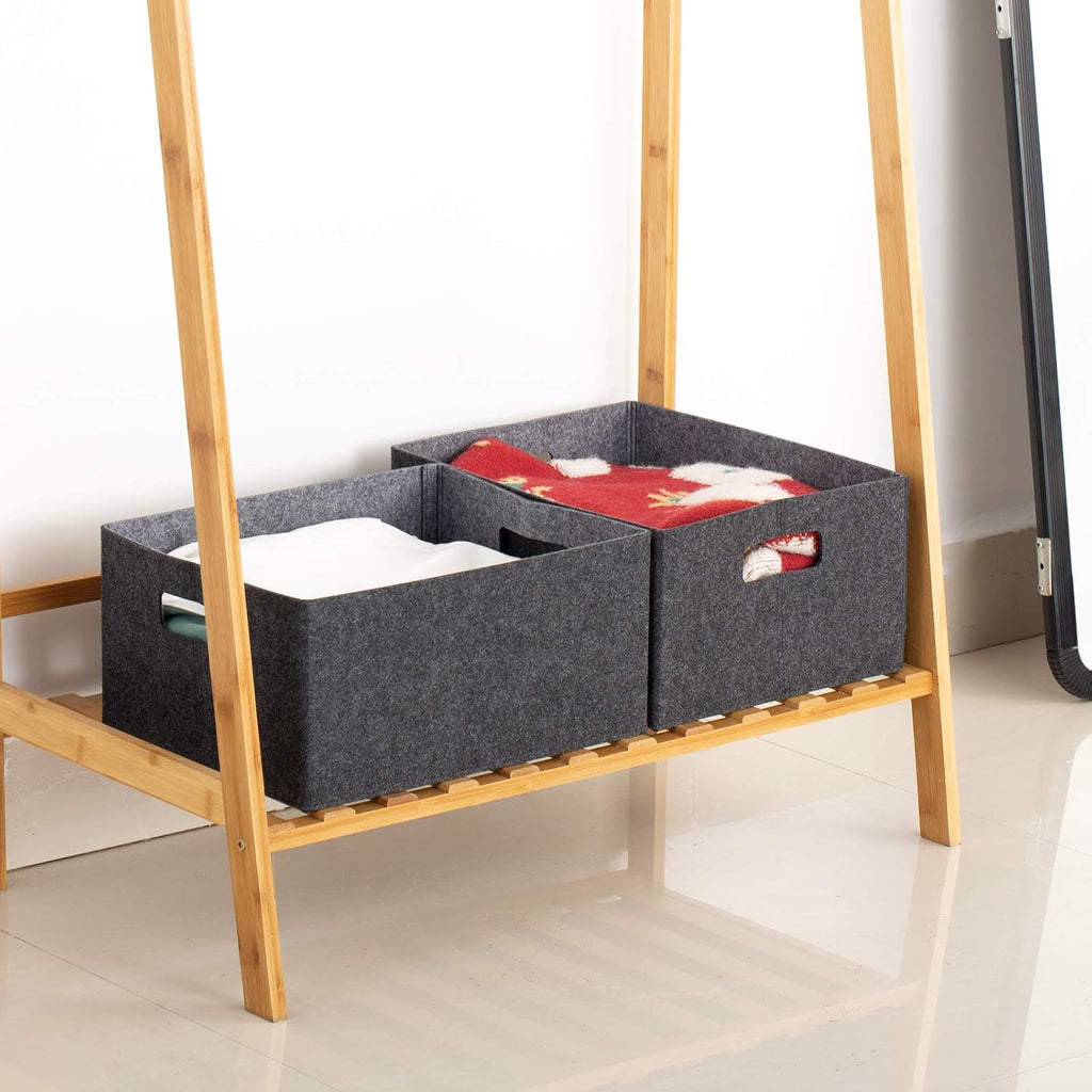 Self-supporting collapsible felt storage basket in darkgrey for storaging and sorting of clothes, toys and office files