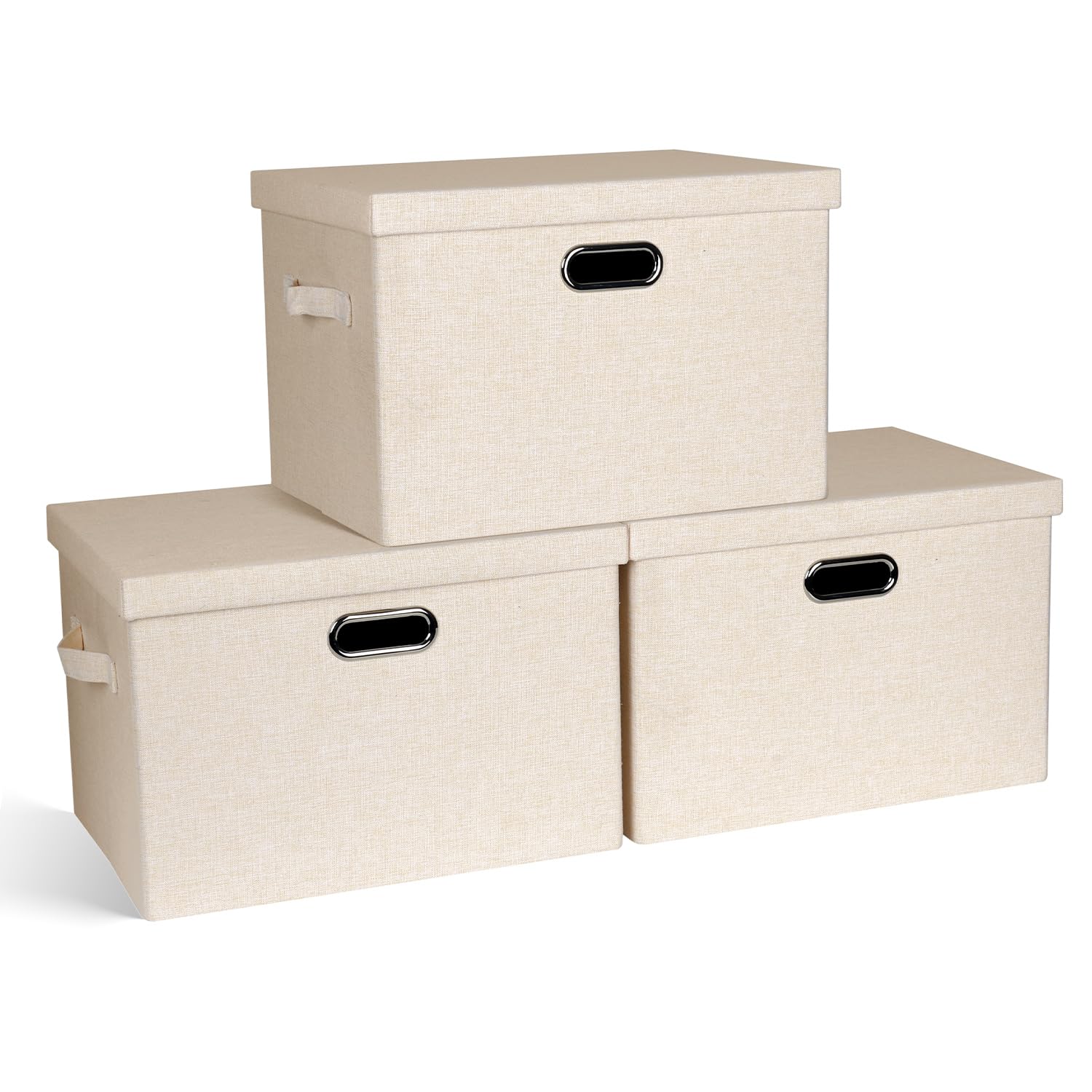 Graciadeco Large 17" 36 Quart Collapsible Stackable Storage Bins with Lids, 3 Packs Dark Gray Foldable Fabric Closet Storage Boxes with Lids, Heavy-duty Linen Cube Baskets(17x12x11)