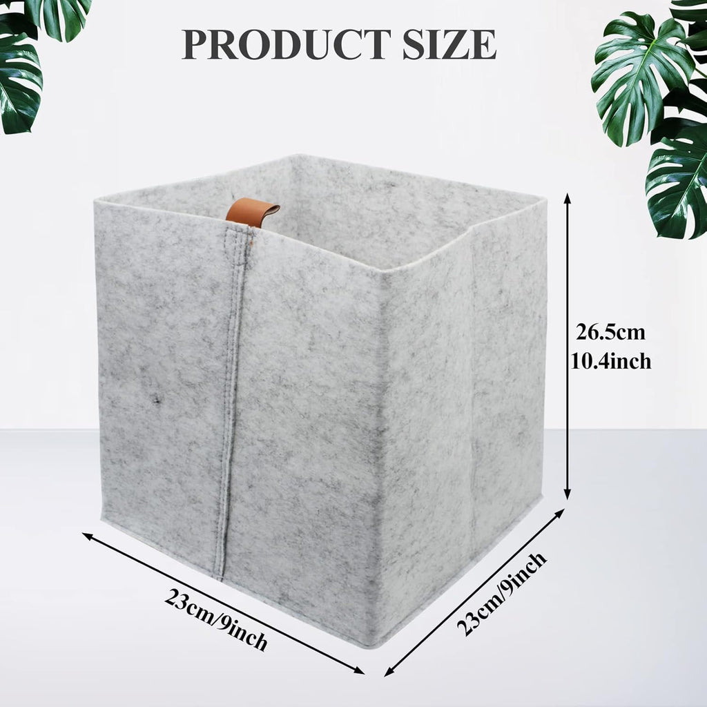Felt Storage Basket, Folded Closet Storage Bins Large Capacity Cube Storage Bin with Hanger, Multifuctional Storage Bins for Shelves, Clothing, Books, Shoes (light gray)