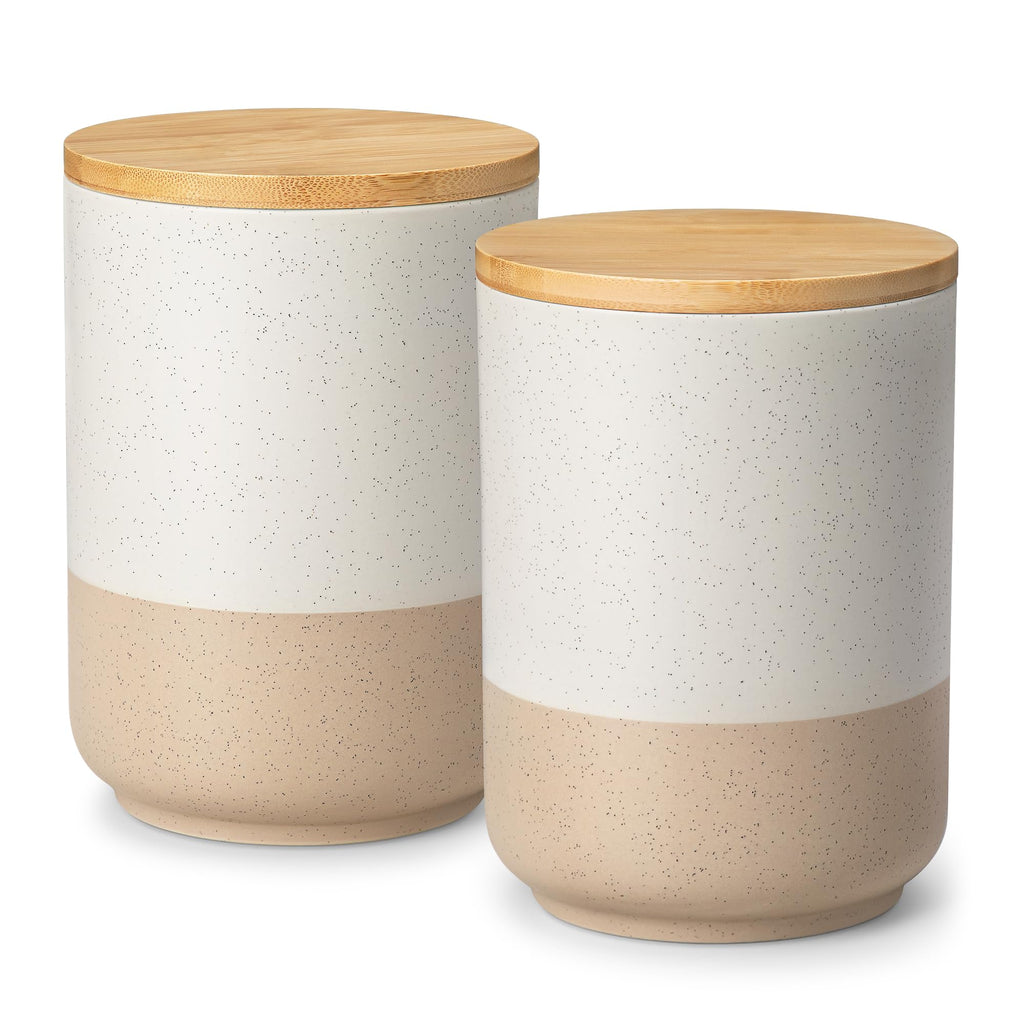 vancasso Sabine Ceramic Canister Set with Airtight Wood Lids - 3-Piece Kitchen Storage for Flour, Sugar, Coffee, Tea & Spices - Modern Countertop Decor