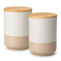 vancasso Sabine Ceramic Canister Set with Airtight Wood Lids - 3-Piece Kitchen Storage for Flour, Sugar, Coffee, Tea & Spices - Modern Countertop Decor