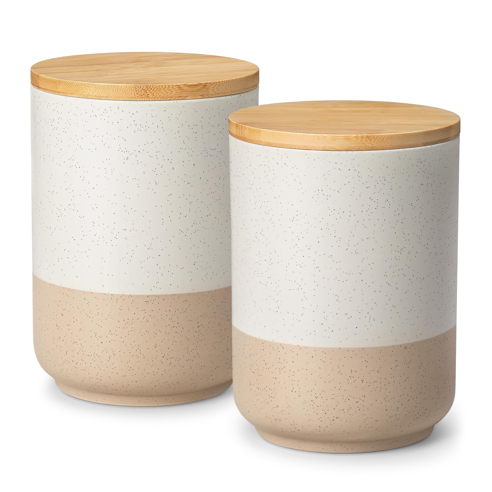 vancasso Sabine Ceramic Canister Set with Airtight Wood Lids - 3-Piece Kitchen Storage for Flour, Sugar, Coffee, Tea & Spices - Modern Countertop Decor