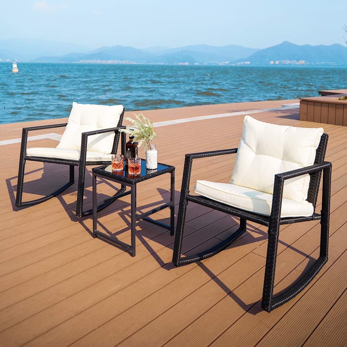 Pamapic Outdoor Dining Sets for 6, Rectangular Steel Slat Table with 6 Textilene Chairs, 7 Piece Patio Table and Chairs Set with Umbrella Hole for Patio, Garden, Backyard and Poolside (Grey)