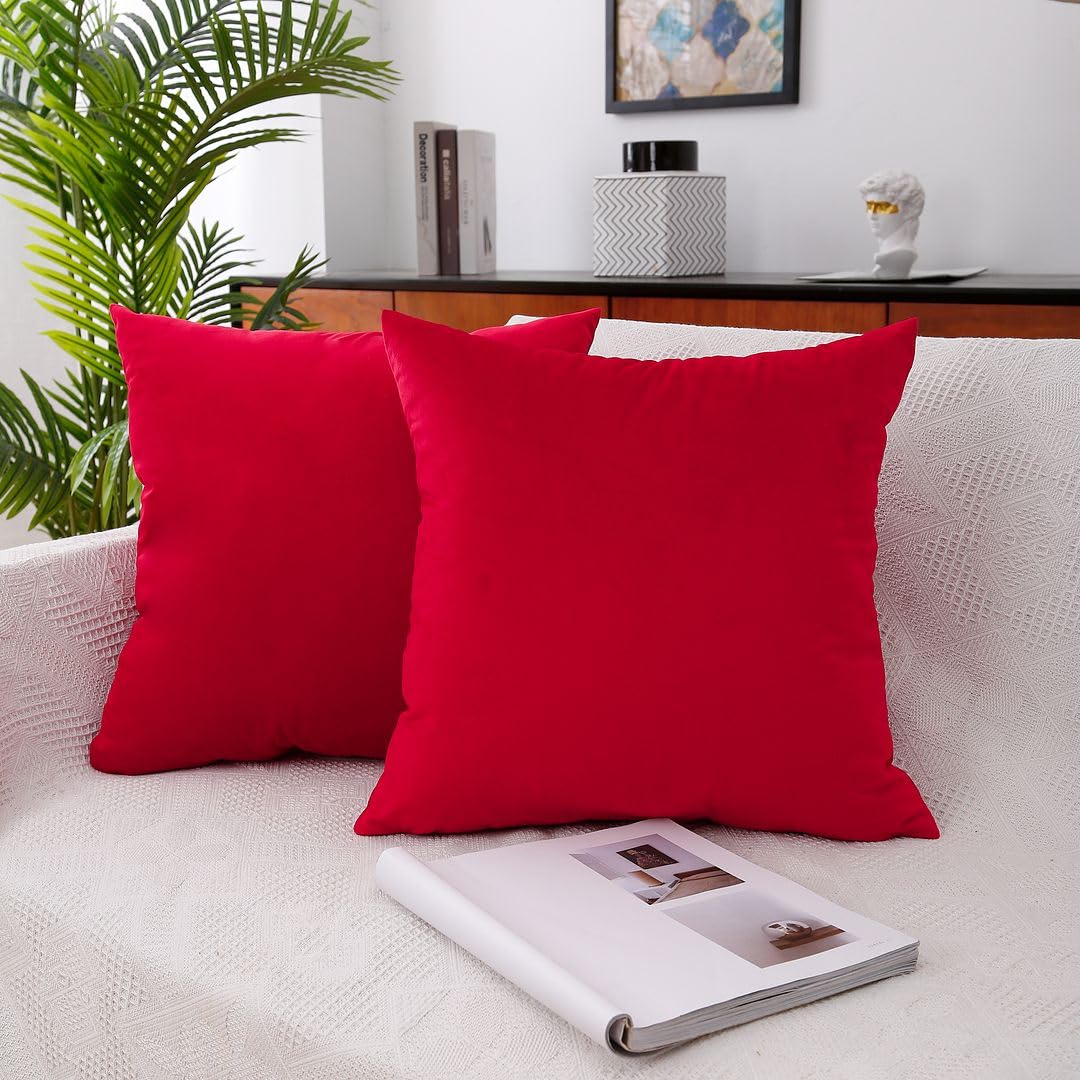 MoonRest - Pack of 2, Velvet Decorative Throw Pillow Filled with Synthetic Down Alternative, Cozy Soft with Hidden Zipper - Solid Color for Sofa Bedroom Couch 26 x 26 Burgundy