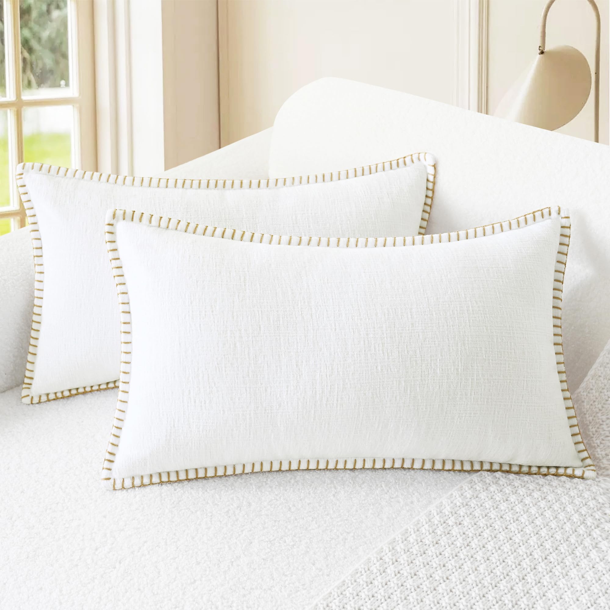 CaliTime Throw Pillow Covers Decorative 26 X 26 Inches Pack of 2 Cotton Thread Stitching Edges Solid Dyed Soft Chenille Cushion Cases for Couch Sofa Bed Living Room Farmhouse Coffee