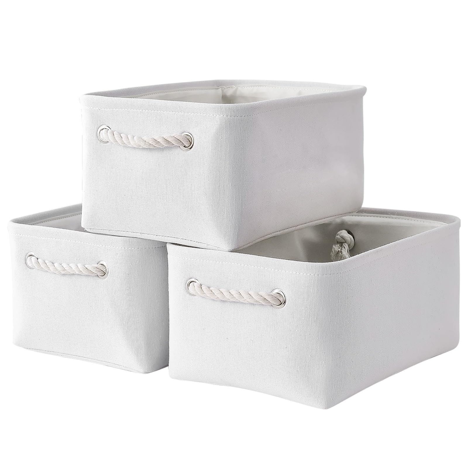 TheWarmHome Storage Basket for Organizing - 15.7x11.8x8.2 inch Large 3 Pack Collapsible Storage Bins for Shelves, Fabric Storage Cubes for Gift Closet Linen Organization (White & Grey)