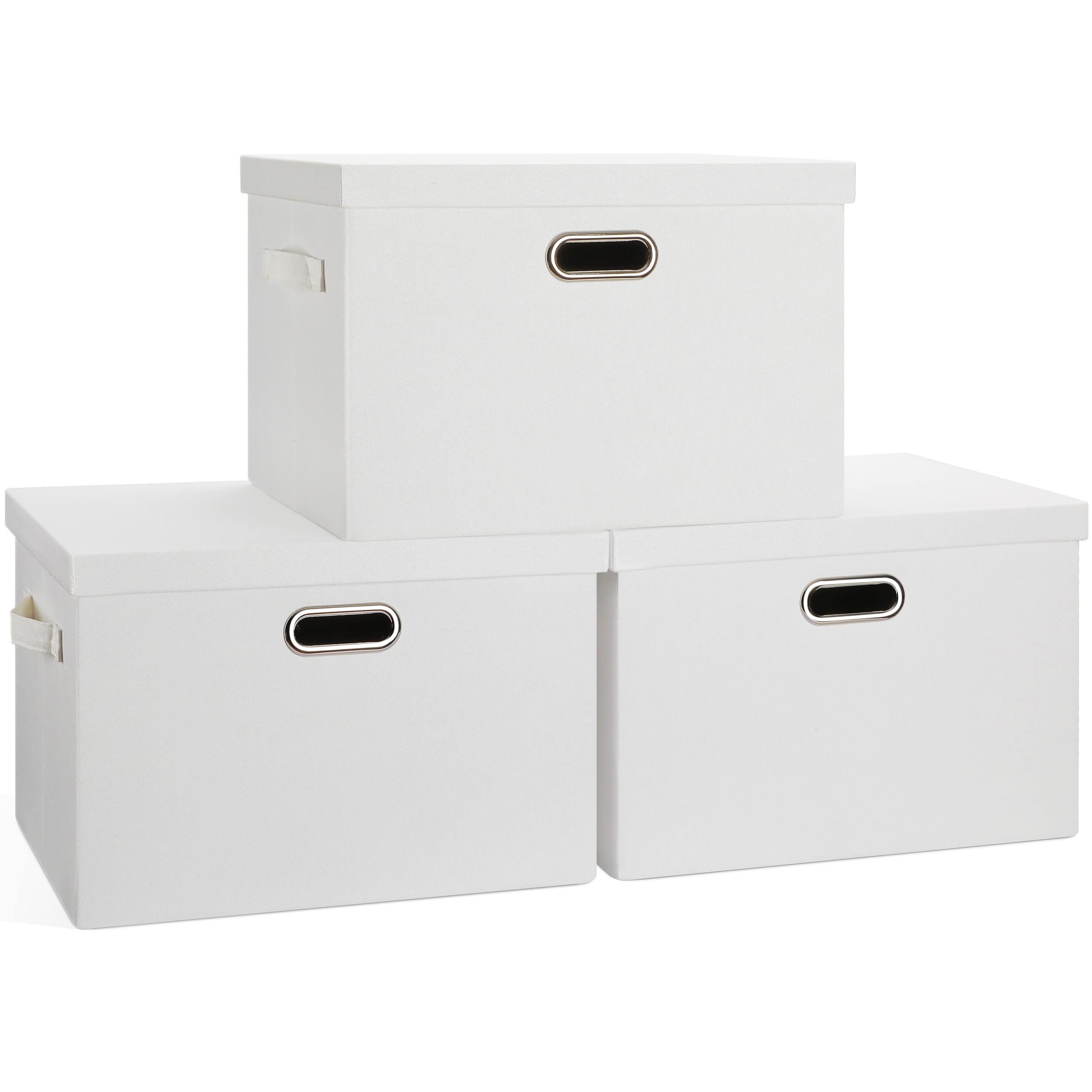 Graciadeco Large 17" 36 Quart Collapsible Stackable Storage Bins with Lids, 3 Packs Dark Gray Foldable Fabric Closet Storage Boxes with Lids, Heavy-duty Linen Cube Baskets(17x12x11)