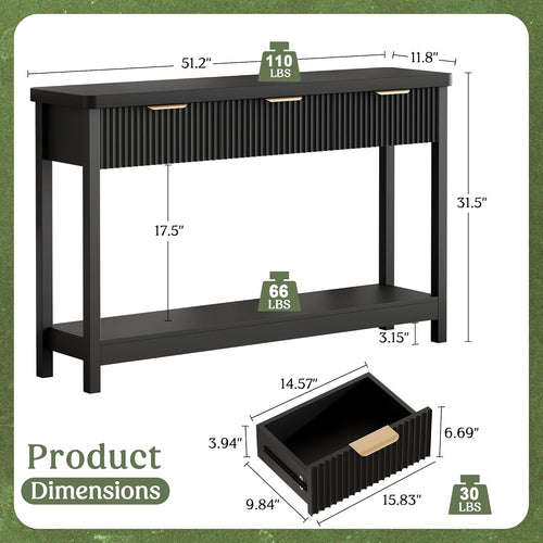 51" Fluted Console Table with 3 Drawers
