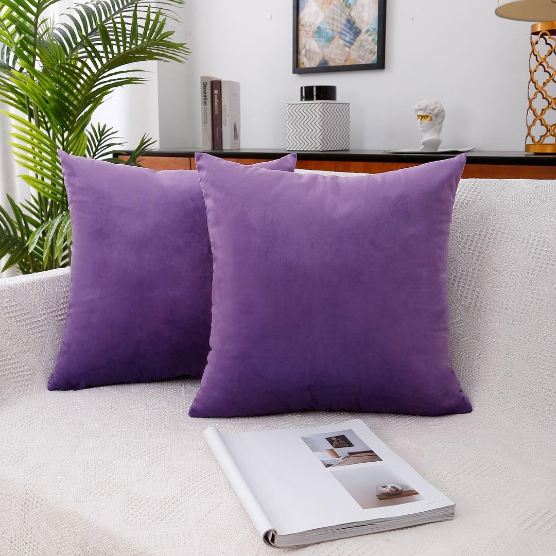 MoonRest - Pack of 2, Velvet Decorative Throw Pillow Filled with Synthetic Down Alternative, Cozy Soft with Hidden Zipper - Solid Color for Sofa Bedroom Couch 26 x 26 Burgundy