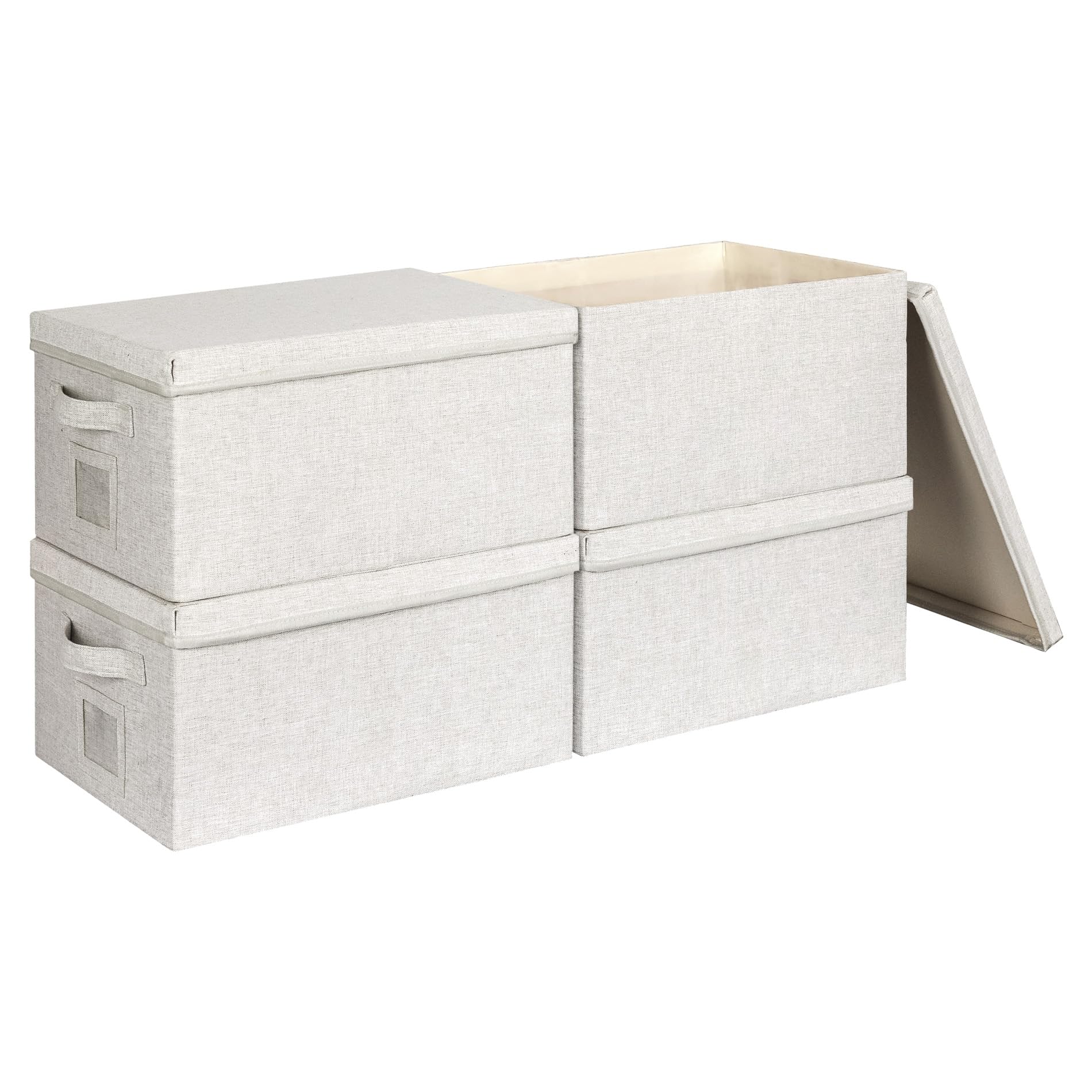 Graciadeco Large 17" 36 Quart Collapsible Stackable Storage Bins with Lids, 3 Packs Dark Gray Foldable Fabric Closet Storage Boxes with Lids, Heavy-duty Linen Cube Baskets(17x12x11)