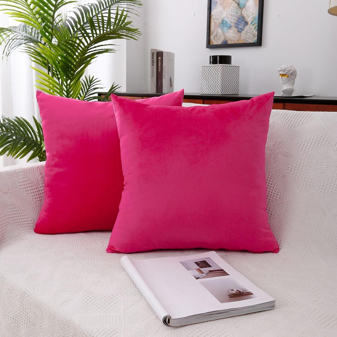MoonRest - Pack of 2, Velvet Decorative Throw Pillow Filled with Synthetic Down Alternative, Cozy Soft with Hidden Zipper - Solid Color for Sofa Bedroom Couch 26 x 26 Burgundy