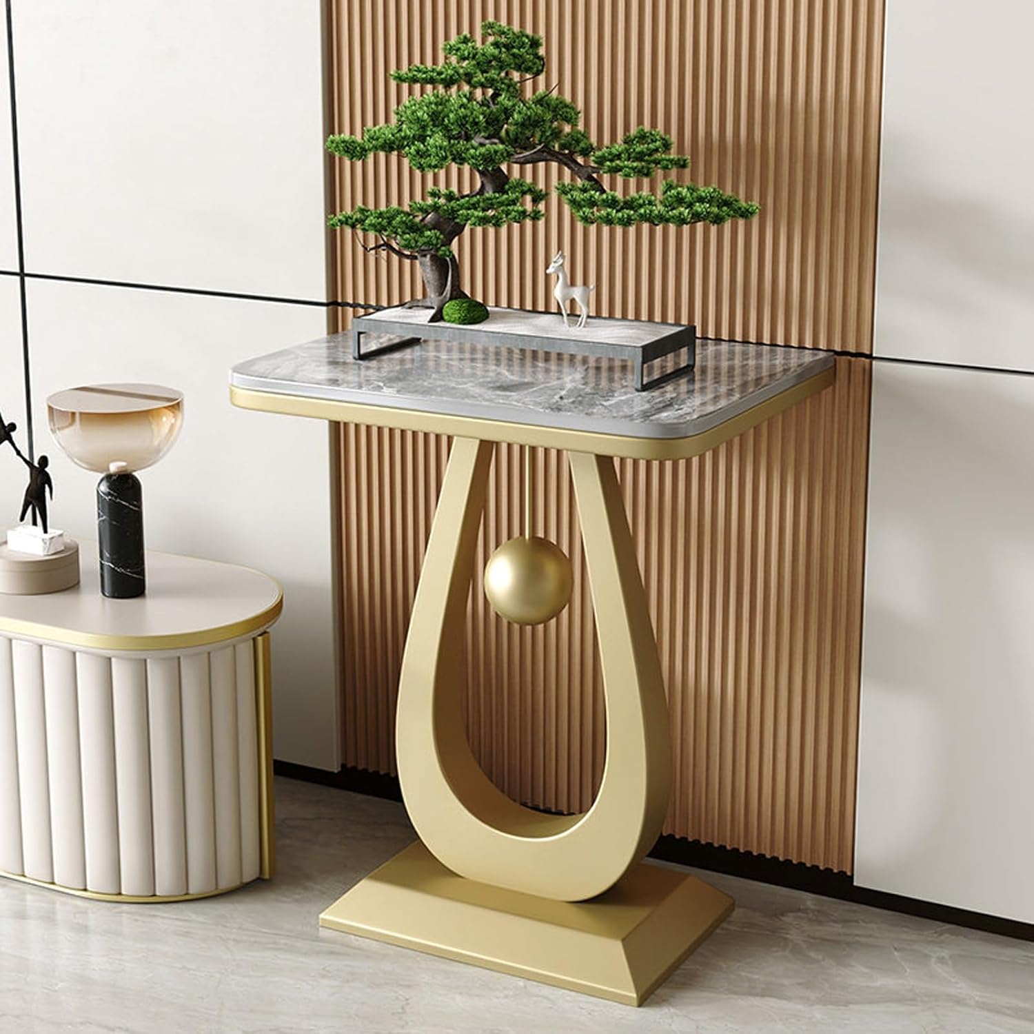 Contemporary Console Table with Metal Frame,Rectangular Entryway Table with Sintered Stone Top,Hallway Decor with Storage,for Living Room,Hallway,Foyer(Black1,15.7 * 11.8 * 29.5in)