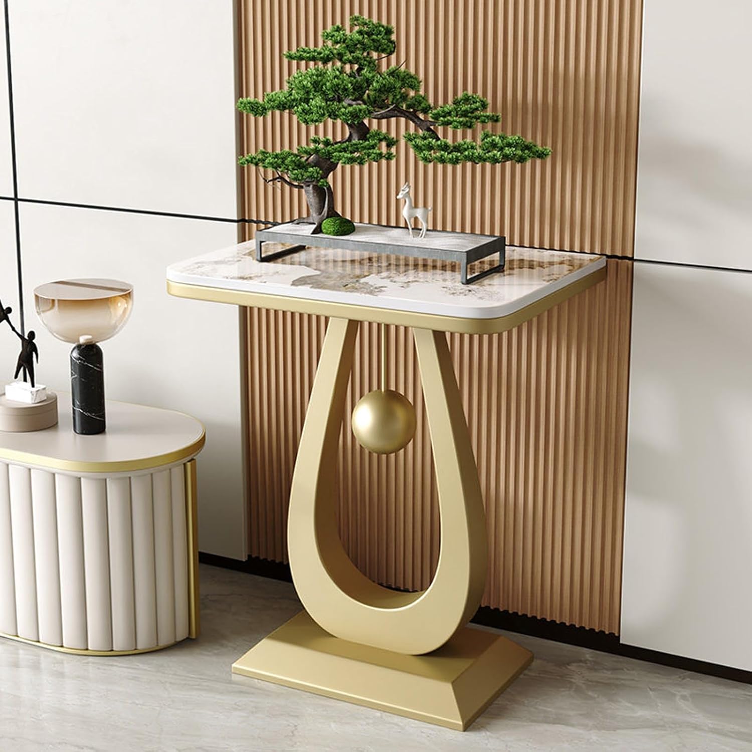 Contemporary Console Table with Metal Frame,Rectangular Entryway Table with Sintered Stone Top,Hallway Decor with Storage,for Living Room,Hallway,Foyer(Black1,15.7 * 11.8 * 29.5in)