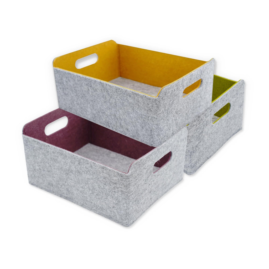 Welaxy Storage Baskets Collapsible Felt Storage bin Foldable Shelf Drawers Organizers Bins organizie Box with Handles for Kids Toys pet Toy Books Clothes Makeup Junk organise (Gray x 3)
