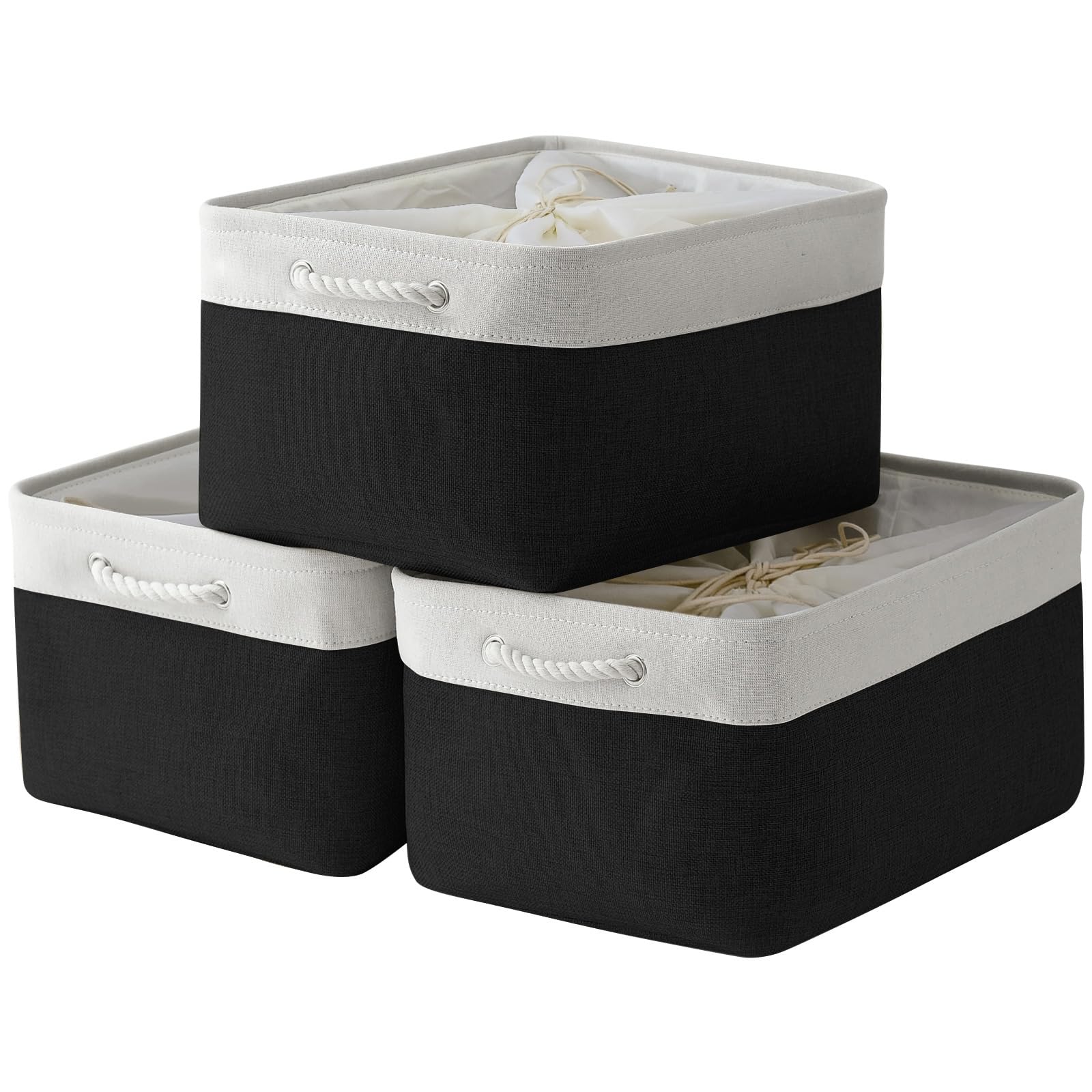 TheWarmHome Storage Basket for Organizing - 15.7x11.8x8.2 inch Large 3 Pack Collapsible Storage Bins for Shelves, Fabric Storage Cubes for Gift Closet Linen Organization (White & Grey)