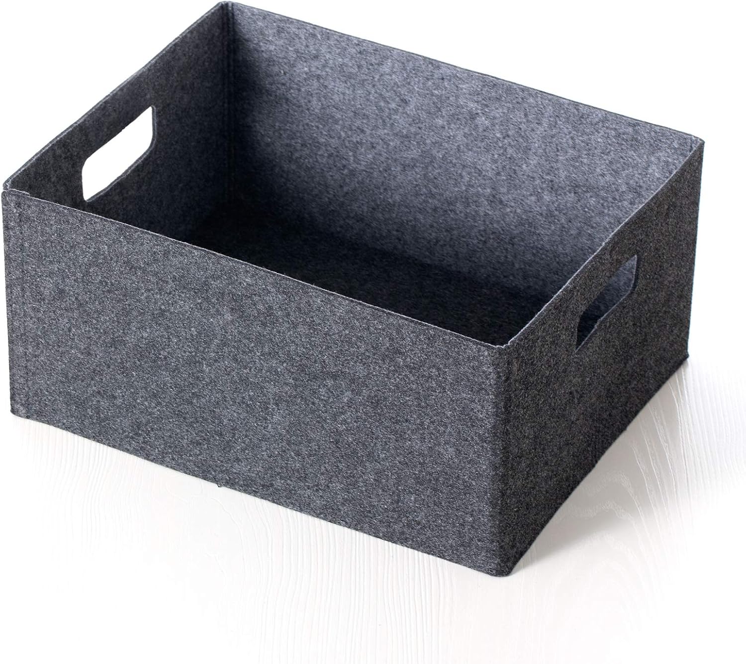 Self-supporting collapsible felt storage basket in darkgrey for storaging and sorting of clothes, toys and office files
