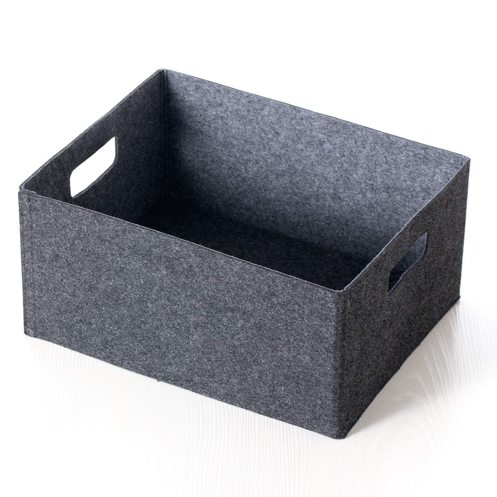 Self-supporting collapsible felt storage basket in darkgrey for storaging and sorting of clothes, toys and office files