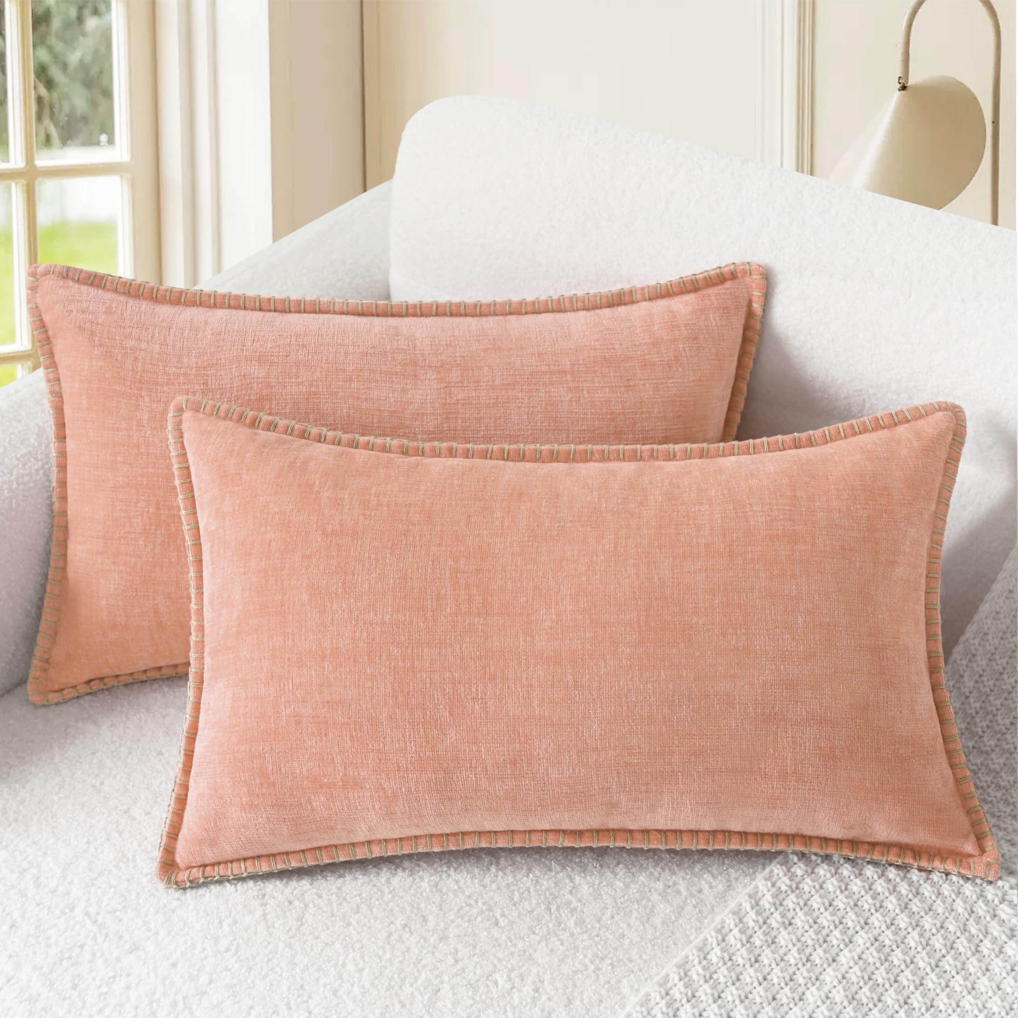 CaliTime Throw Pillow Covers Decorative 26 X 26 Inches Pack of 2 Cotton Thread Stitching Edges Solid Dyed Soft Chenille Cushion Cases for Couch Sofa Bed Living Room Farmhouse Coffee