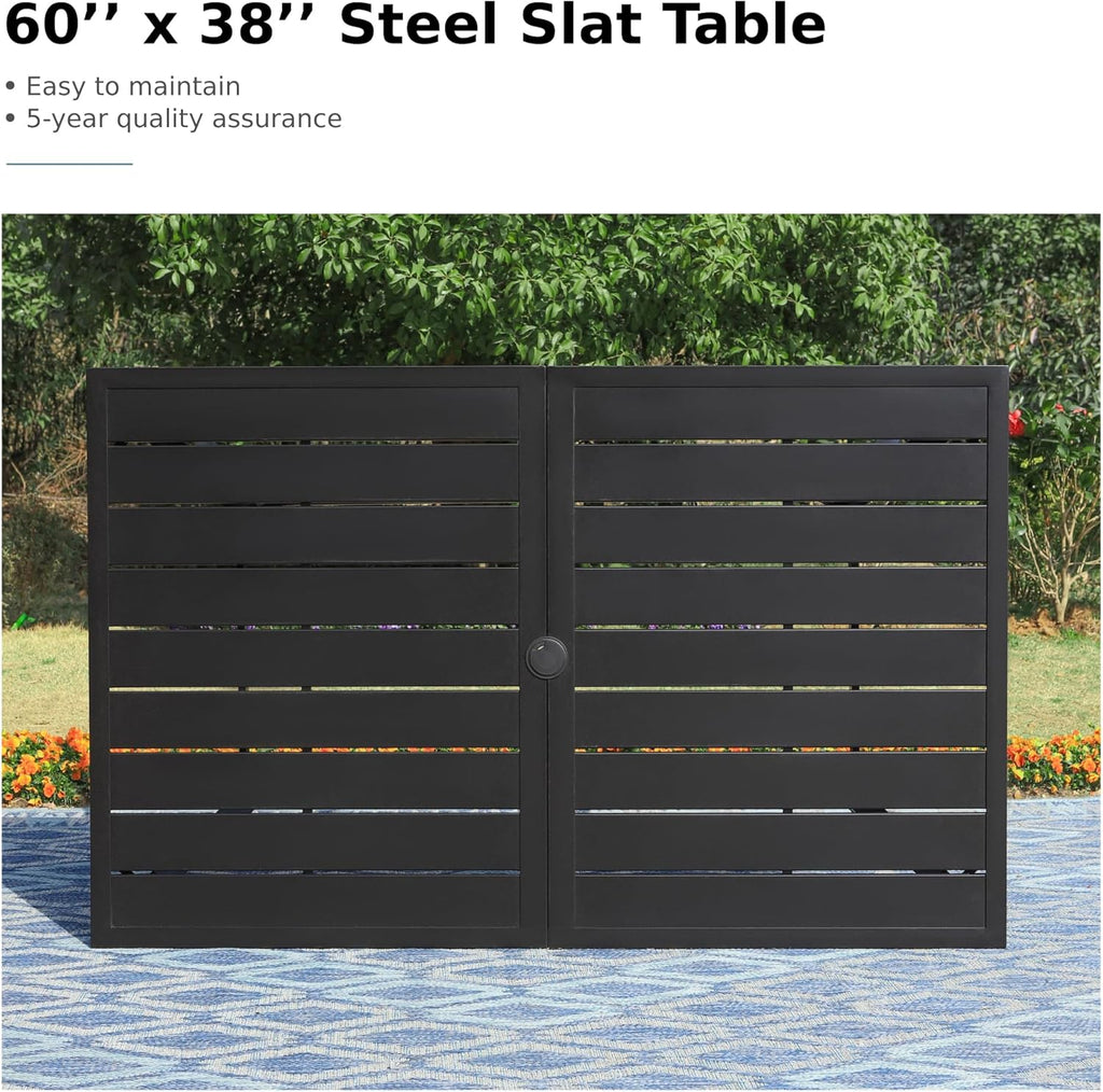 MFSTUDIO Outdoor Dining Set for 6, Patio Table and Chairs Set with Umbrella Hole, 7 Piece Metal Patio Furniture Set for Deck Backyard Poolside Garden