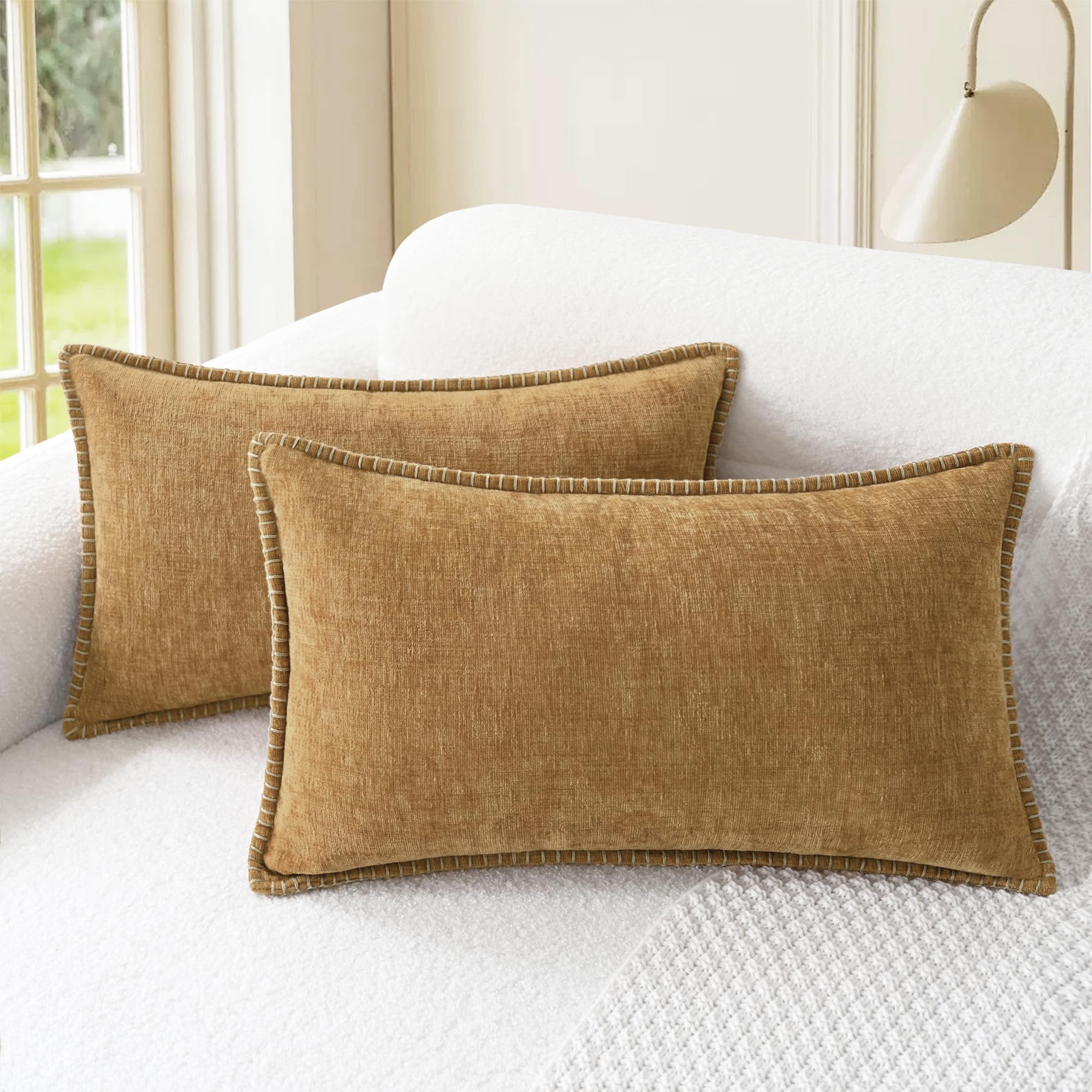 CaliTime Throw Pillow Covers Decorative 26 X 26 Inches Pack of 2 Cotton Thread Stitching Edges Solid Dyed Soft Chenille Cushion Cases for Couch Sofa Bed Living Room Farmhouse Coffee