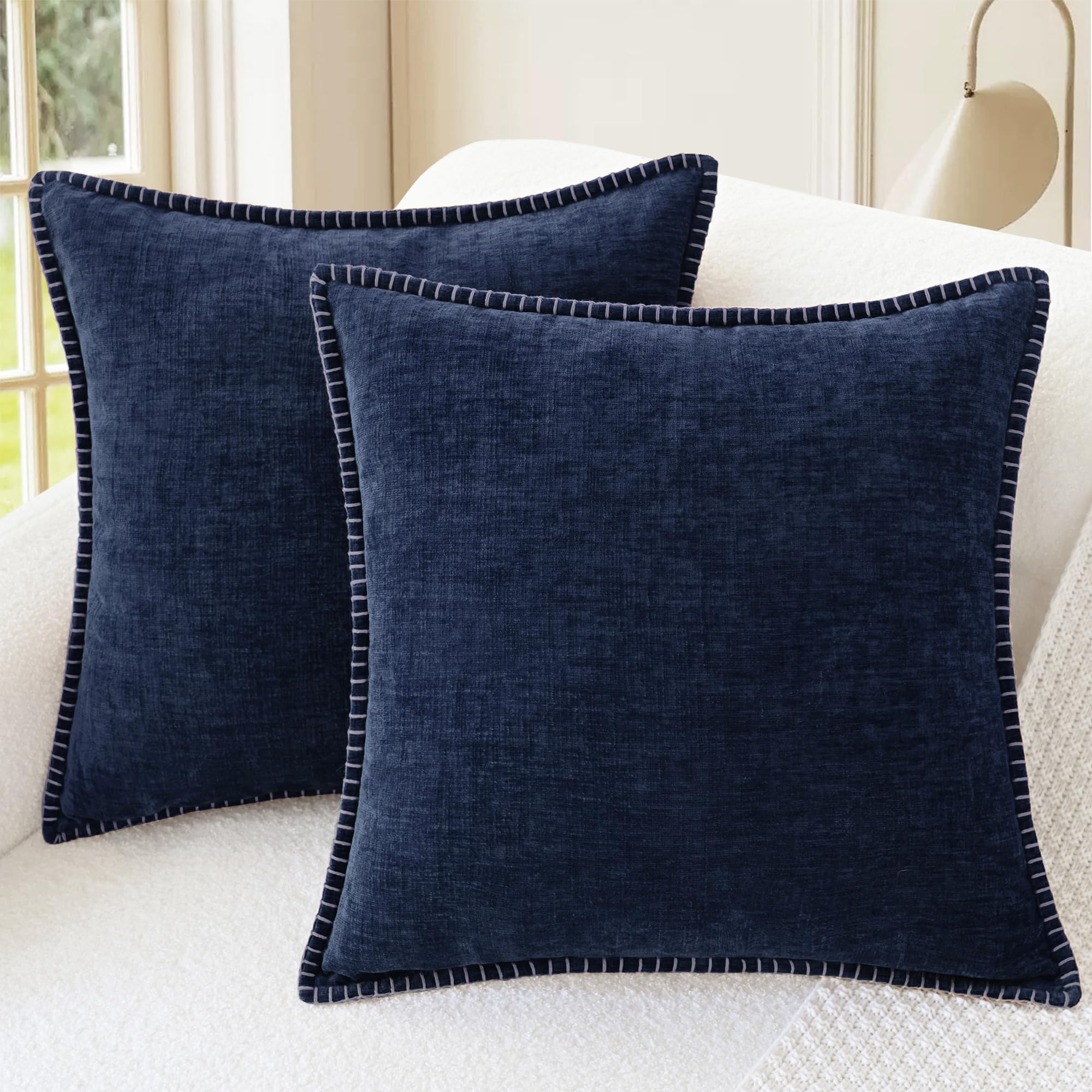 CaliTime Throw Pillow Covers Decorative 26 X 26 Inches Pack of 2 Cotton Thread Stitching Edges Solid Dyed Soft Chenille Cushion Cases for Couch Sofa Bed Living Room Farmhouse Coffee