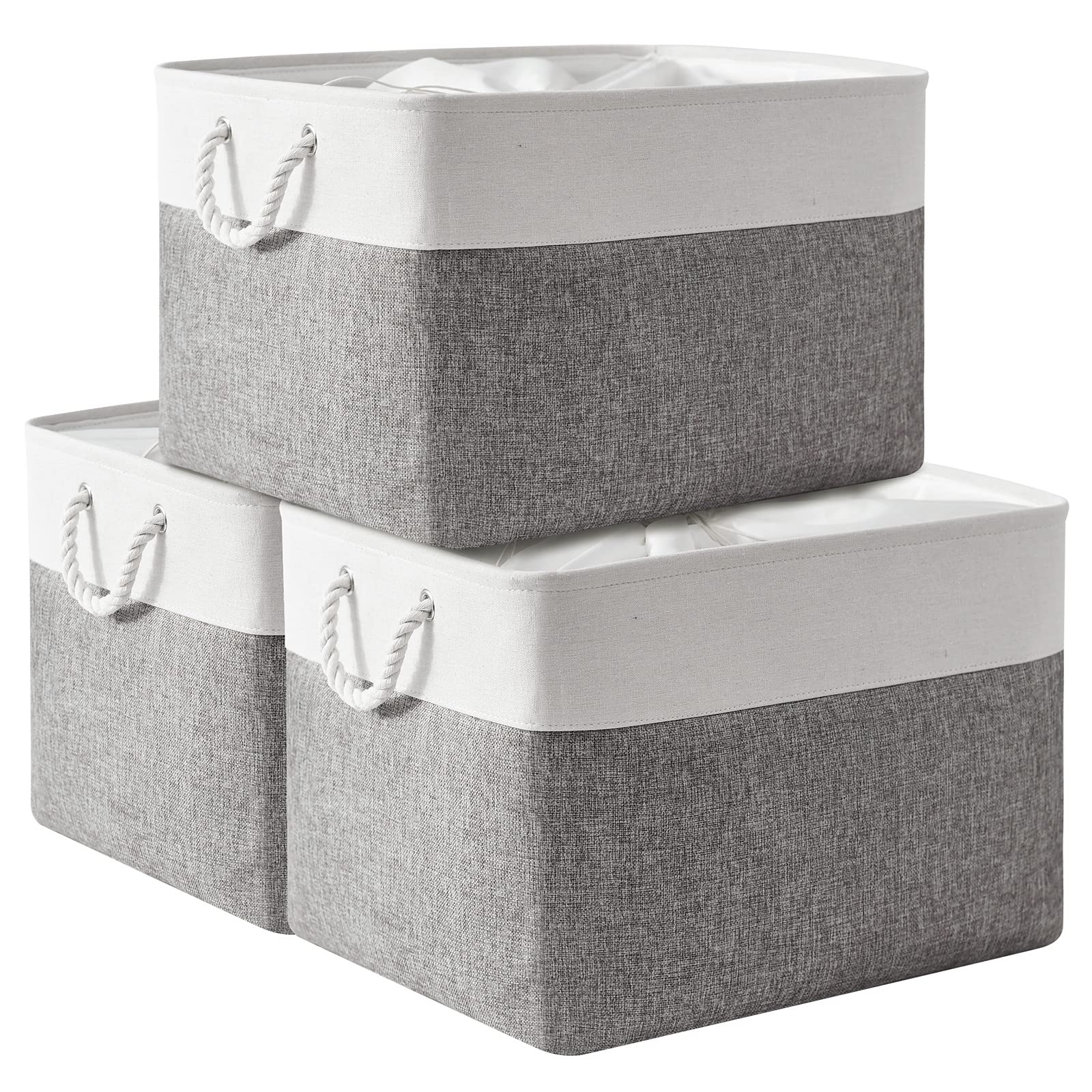 TheWarmHome Fabric Storage Bins Baskets for Organizing, Large Sturdy Storage Basket W/Handles, Decorative Foldable Storage Baskets for Shelves Closet Nursery Toy (X Large - 3 Pack 17.7L×13.8W×9.8H)