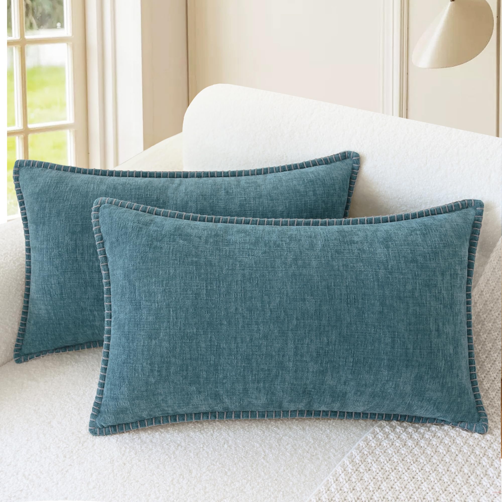 CaliTime Throw Pillow Covers Decorative 26 X 26 Inches Pack of 2 Cotton Thread Stitching Edges Solid Dyed Soft Chenille Cushion Cases for Couch Sofa Bed Living Room Farmhouse Coffee