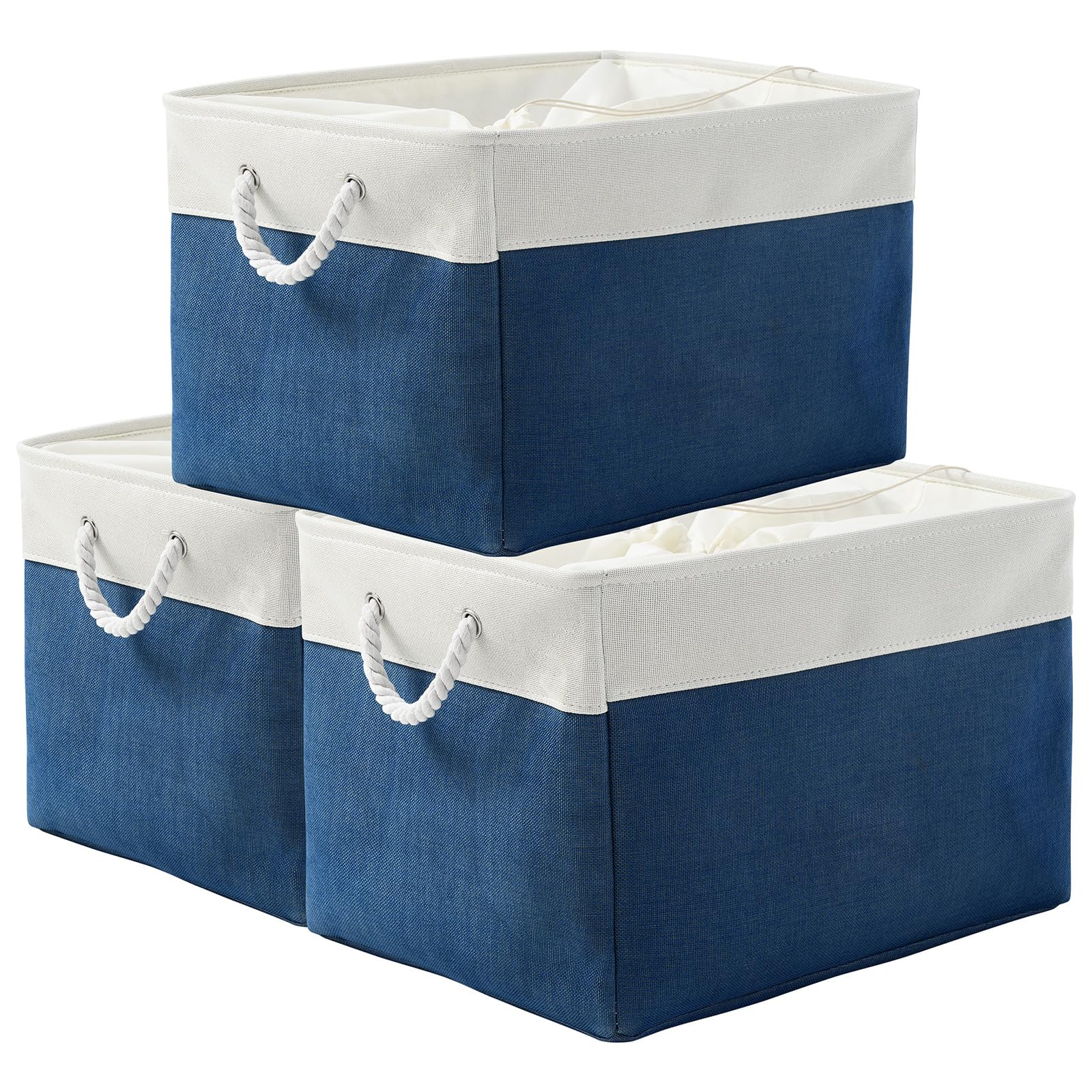 TheWarmHome Storage Basket for Organizing - 15.7x11.8x8.2 inch Large 3 Pack Collapsible Storage Bins for Shelves, Fabric Storage Cubes for Gift Closet Linen Organization (White & Grey)