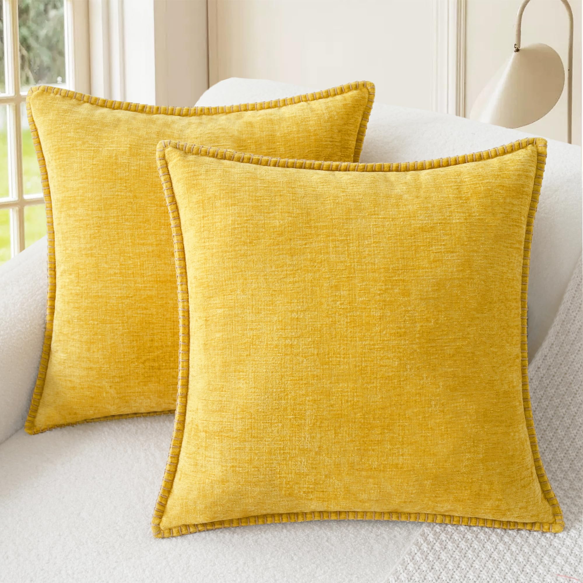 CaliTime Throw Pillow Covers Decorative 26 X 26 Inches Pack of 2 Cotton Thread Stitching Edges Solid Dyed Soft Chenille Cushion Cases for Couch Sofa Bed Living Room Farmhouse Coffee