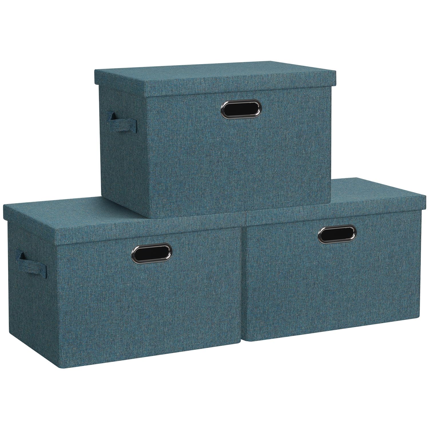 Graciadeco Large 17" 36 Quart Collapsible Stackable Storage Bins with Lids, 3 Packs Dark Gray Foldable Fabric Closet Storage Boxes with Lids, Heavy-duty Linen Cube Baskets(17x12x11)