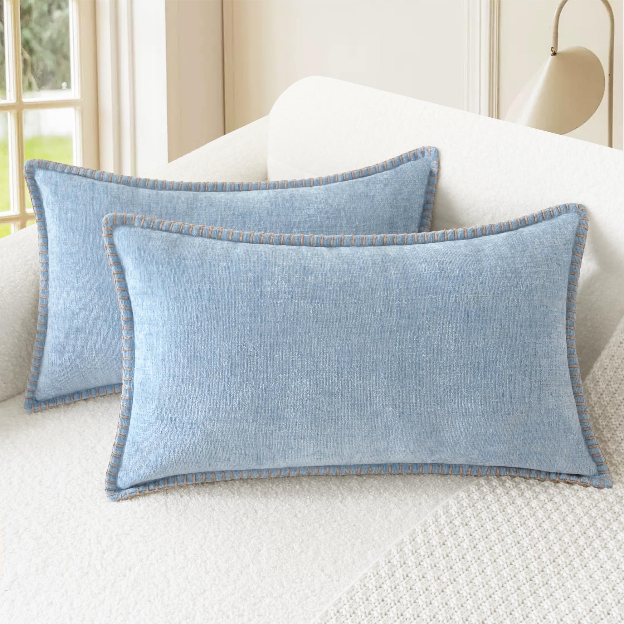 CaliTime Throw Pillow Covers Decorative 26 X 26 Inches Pack of 2 Cotton Thread Stitching Edges Solid Dyed Soft Chenille Cushion Cases for Couch Sofa Bed Living Room Farmhouse Coffee