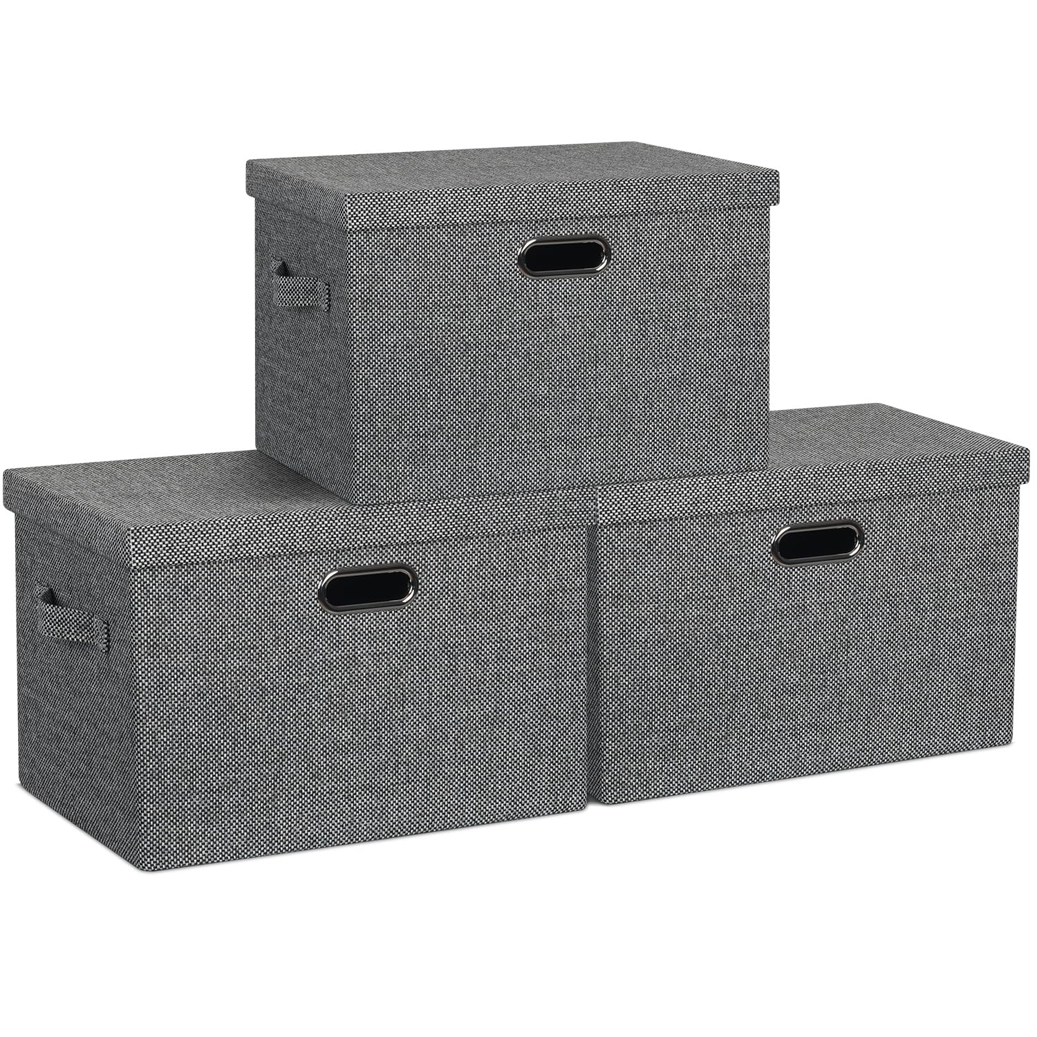 Graciadeco Large 17" 36 Quart Collapsible Stackable Storage Bins with Lids, 3 Packs Dark Gray Foldable Fabric Closet Storage Boxes with Lids, Heavy-duty Linen Cube Baskets(17x12x11)