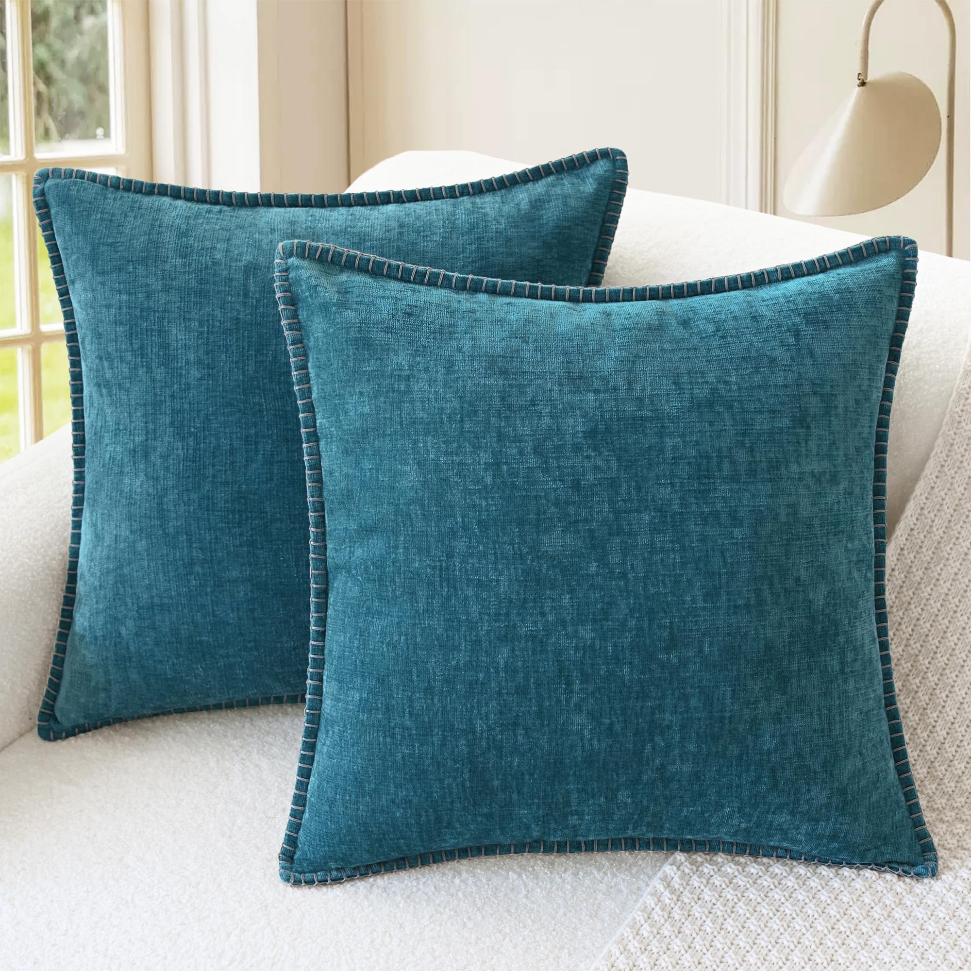 CaliTime Throw Pillow Covers Decorative 26 X 26 Inches Pack of 2 Cotton Thread Stitching Edges Solid Dyed Soft Chenille Cushion Cases for Couch Sofa Bed Living Room Farmhouse Coffee