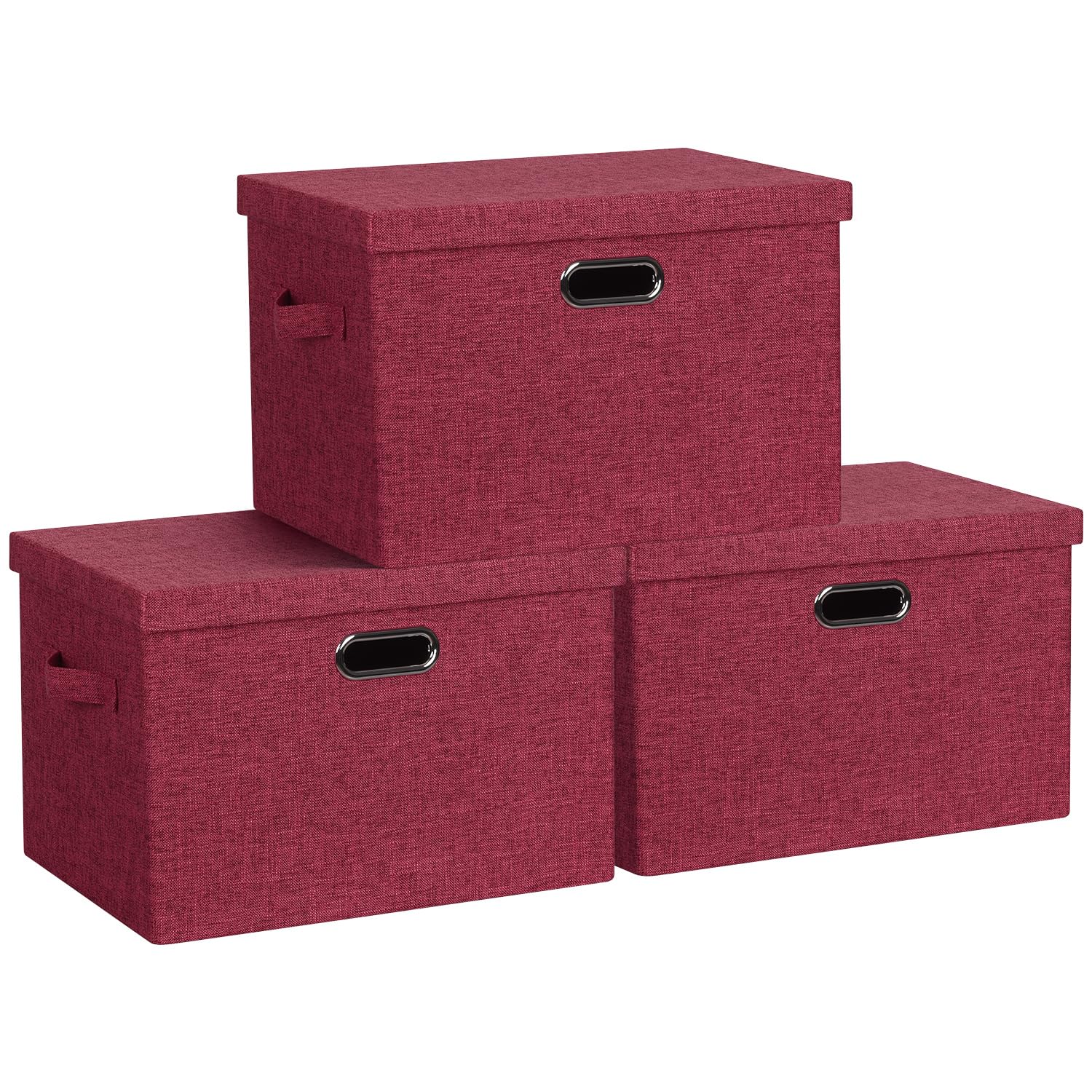 Graciadeco Large 17" 36 Quart Collapsible Stackable Storage Bins with Lids, 3 Packs Dark Gray Foldable Fabric Closet Storage Boxes with Lids, Heavy-duty Linen Cube Baskets(17x12x11)