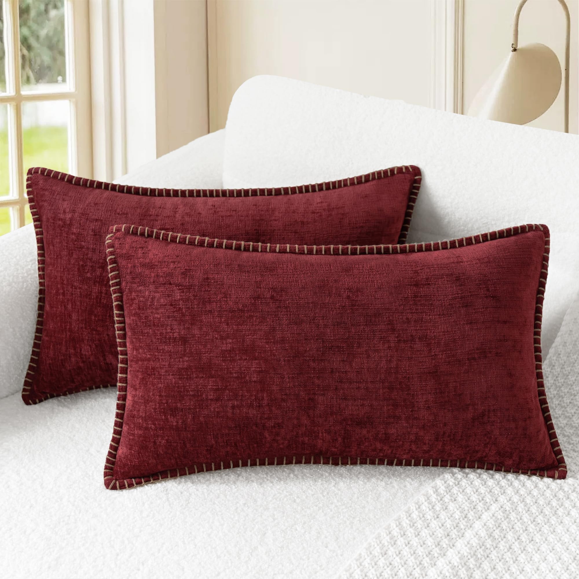 CaliTime Throw Pillow Covers Decorative 26 X 26 Inches Pack of 2 Cotton Thread Stitching Edges Solid Dyed Soft Chenille Cushion Cases for Couch Sofa Bed Living Room Farmhouse Coffee