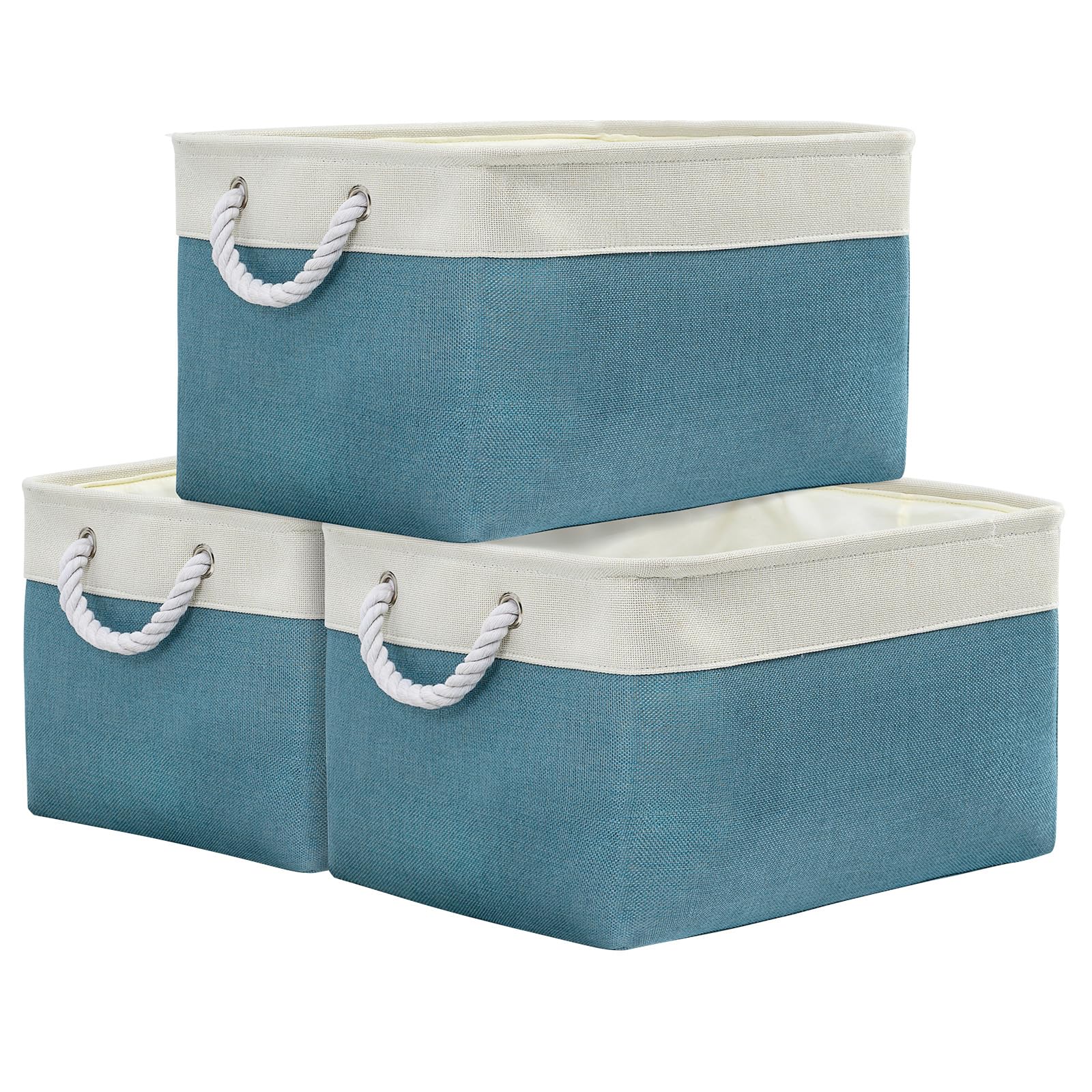 TheWarmHome Storage Basket for Organizing - 15.7x11.8x8.2 inch Large 3 Pack Collapsible Storage Bins for Shelves, Fabric Storage Cubes for Gift Closet Linen Organization (White & Grey)