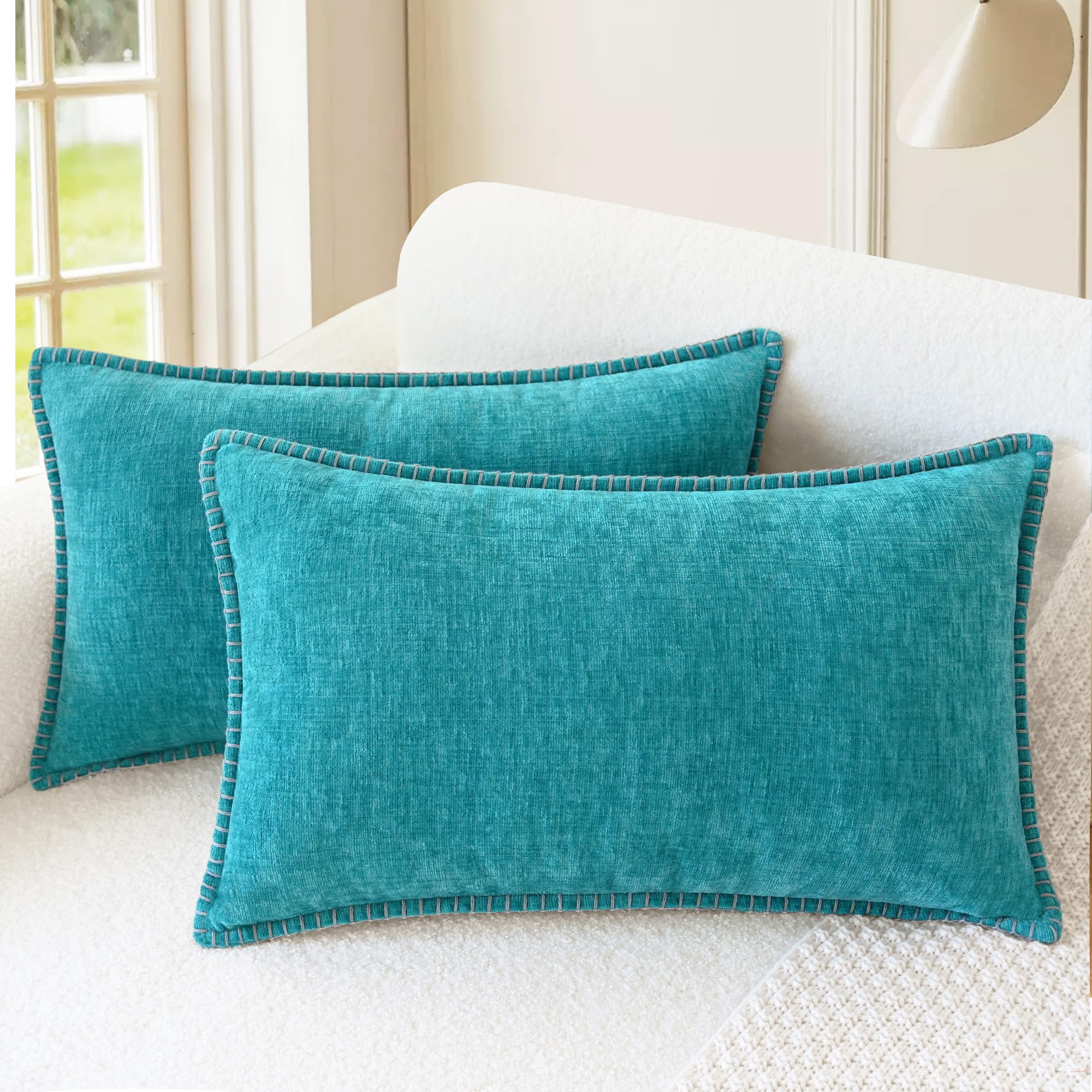 CaliTime Throw Pillow Covers Decorative 26 X 26 Inches Pack of 2 Cotton Thread Stitching Edges Solid Dyed Soft Chenille Cushion Cases for Couch Sofa Bed Living Room Farmhouse Coffee