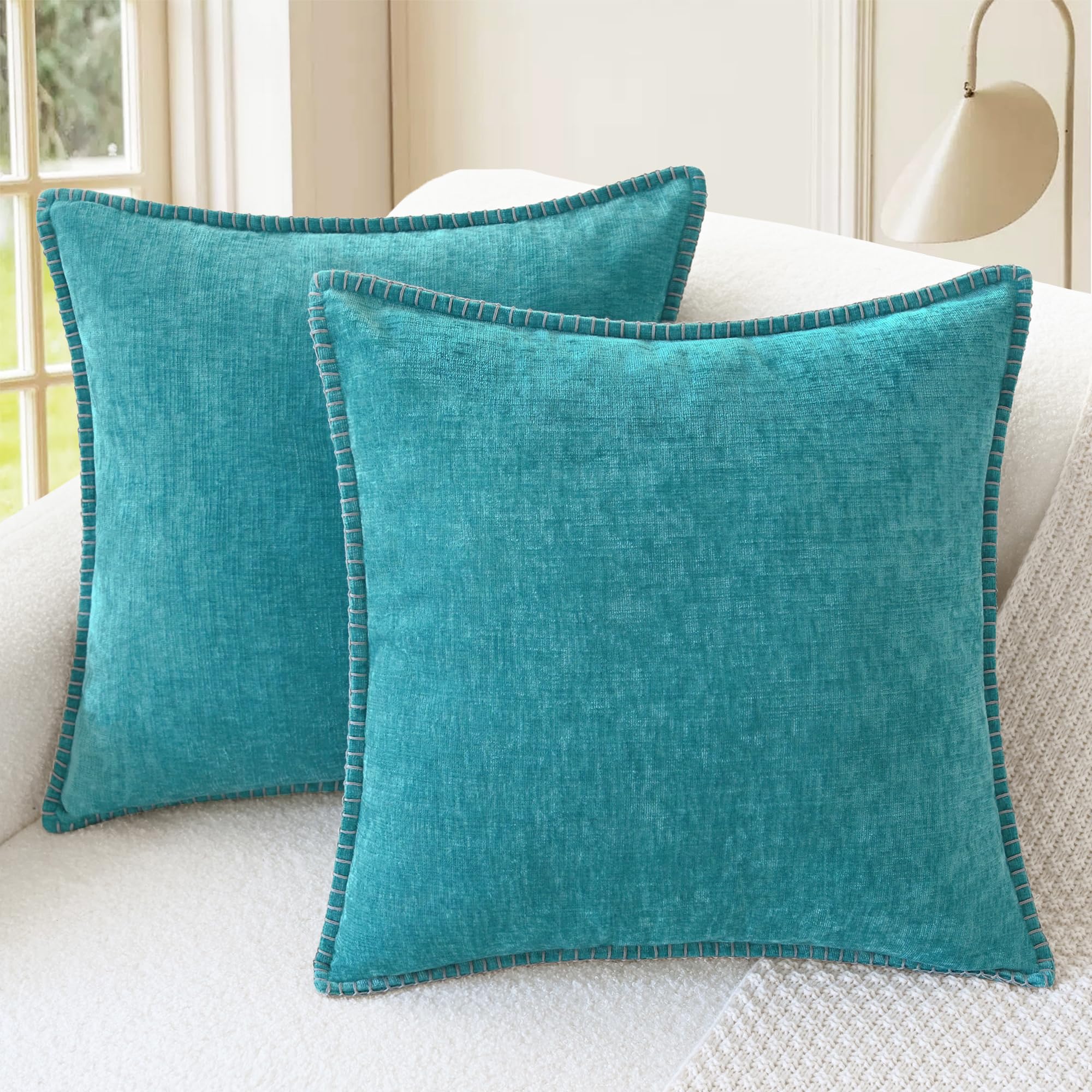 CaliTime Throw Pillow Covers Decorative 26 X 26 Inches Pack of 2 Cotton Thread Stitching Edges Solid Dyed Soft Chenille Cushion Cases for Couch Sofa Bed Living Room Farmhouse Coffee