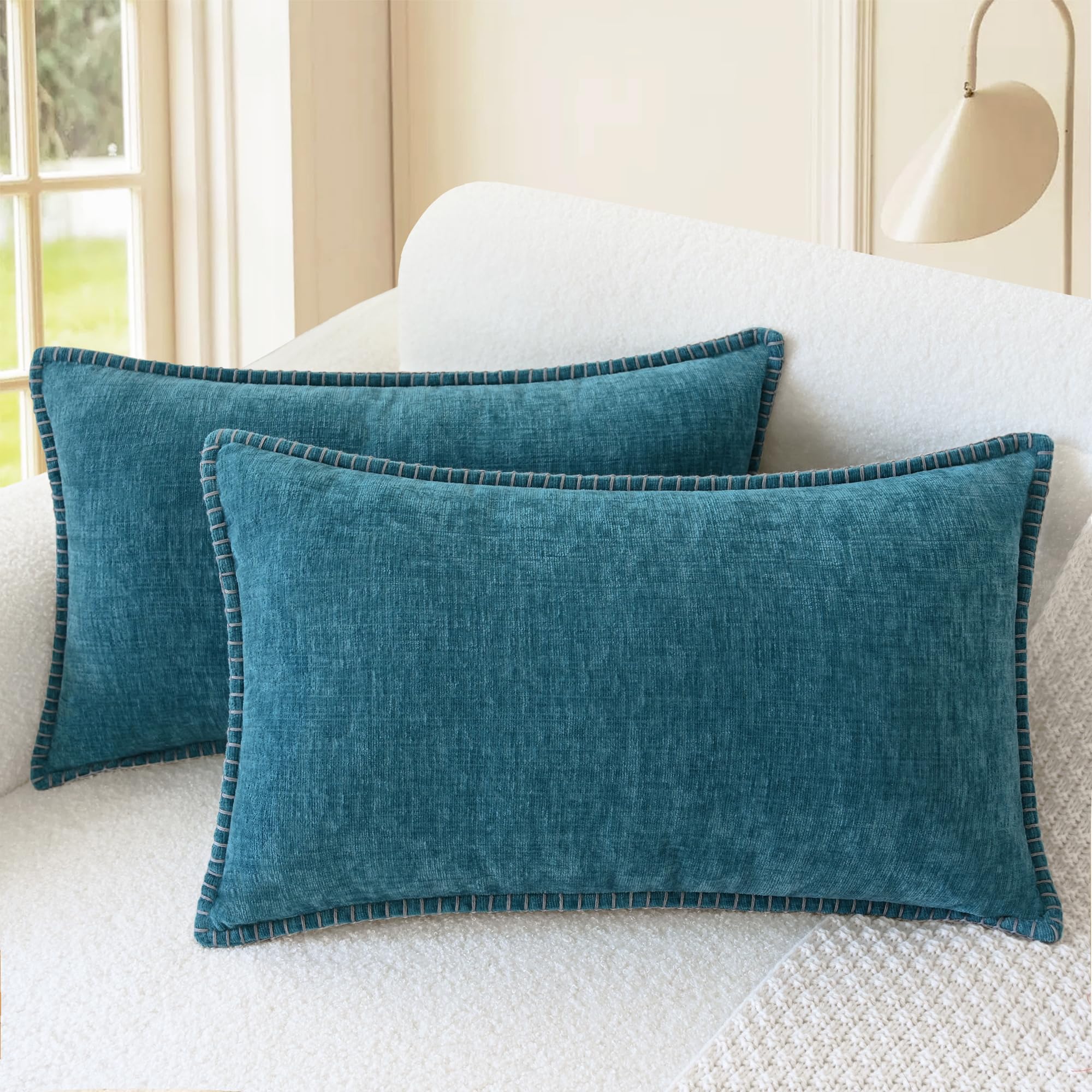 CaliTime Throw Pillow Covers Decorative 26 X 26 Inches Pack of 2 Cotton Thread Stitching Edges Solid Dyed Soft Chenille Cushion Cases for Couch Sofa Bed Living Room Farmhouse Coffee
