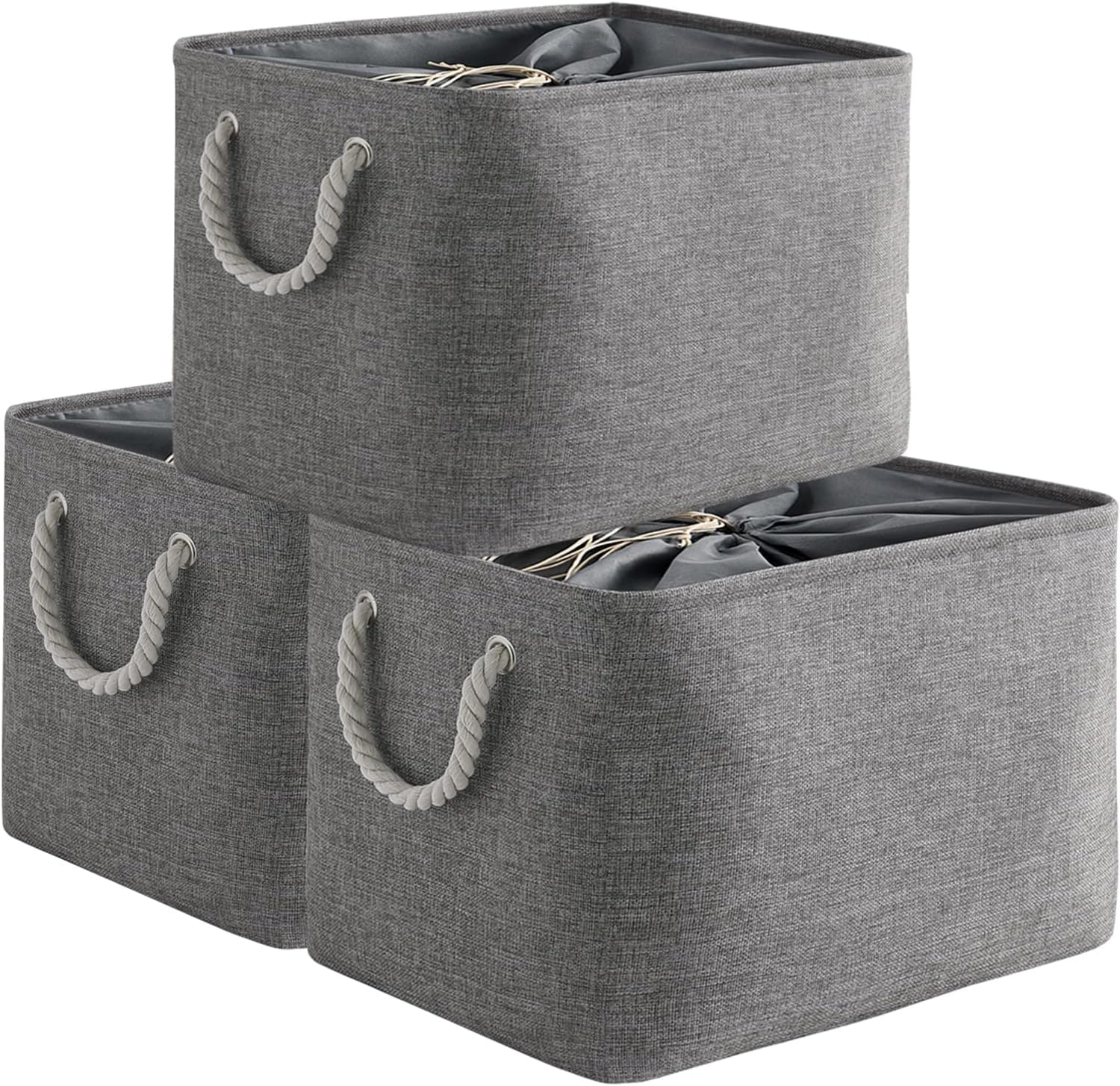 TheWarmHome Storage Basket for Organizing - 15.7x11.8x8.2 inch Large 3 Pack Collapsible Storage Bins for Shelves, Fabric Storage Cubes for Gift Closet Linen Organization (White & Grey)