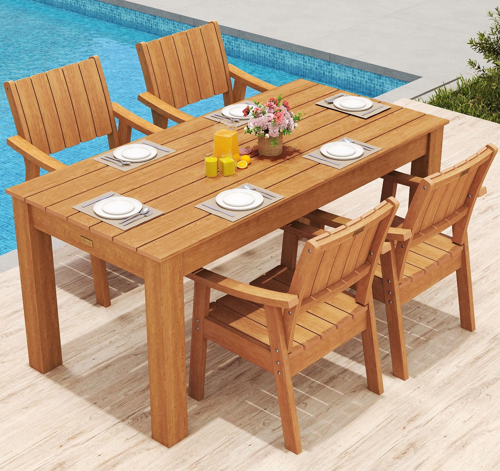 ZHUSI Patio Table and Chairs Set, Outdoor Table and Chairs,HIPS Outdoor Dining Set with Umbrella Hole for Backyard, Poolside
