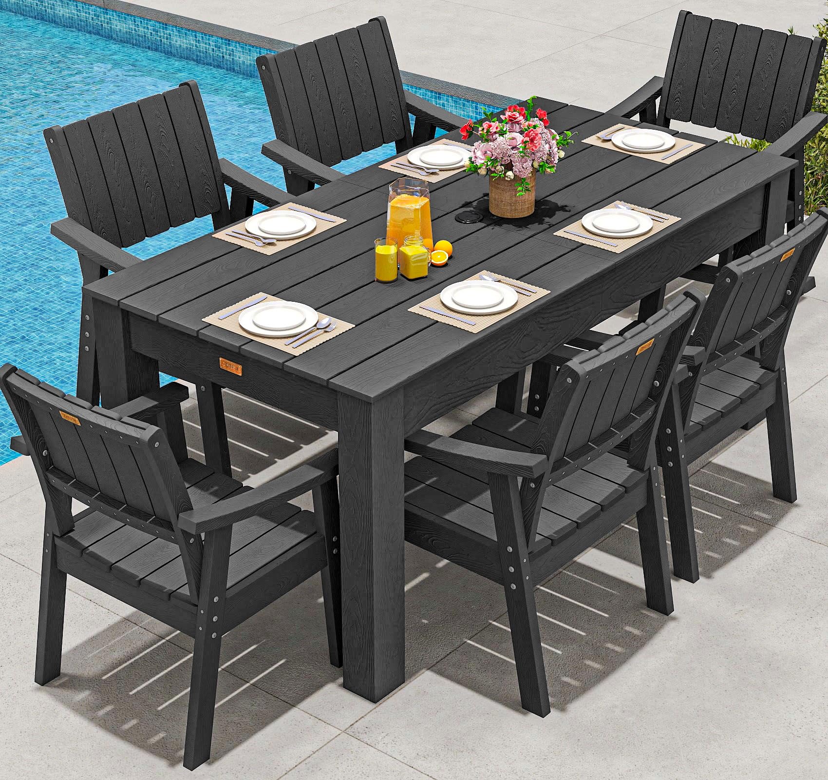 ZHUSI Patio Table and Chairs Set, Outdoor Table and Chairs,HIPS Outdoor Dining Set with Umbrella Hole for Backyard, Poolside