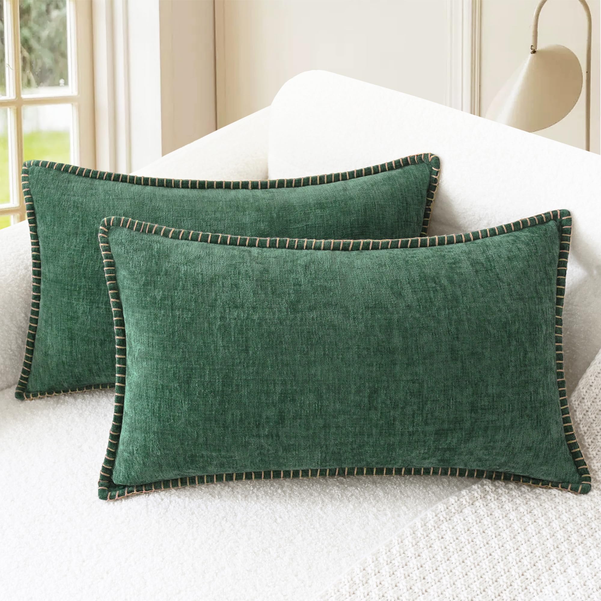CaliTime Throw Pillow Covers Decorative 26 X 26 Inches Pack of 2 Cotton Thread Stitching Edges Solid Dyed Soft Chenille Cushion Cases for Couch Sofa Bed Living Room Farmhouse Coffee