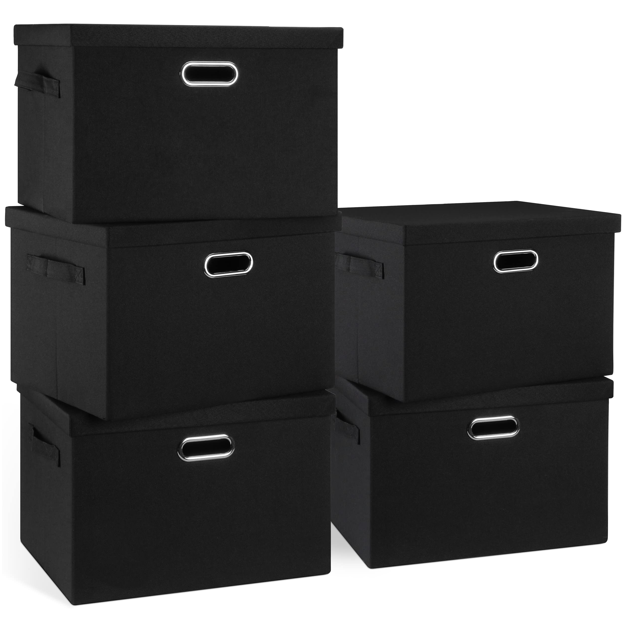 Graciadeco Large 17" 36 Quart Collapsible Stackable Storage Bins with Lids, 3 Packs Dark Gray Foldable Fabric Closet Storage Boxes with Lids, Heavy-duty Linen Cube Baskets(17x12x11)