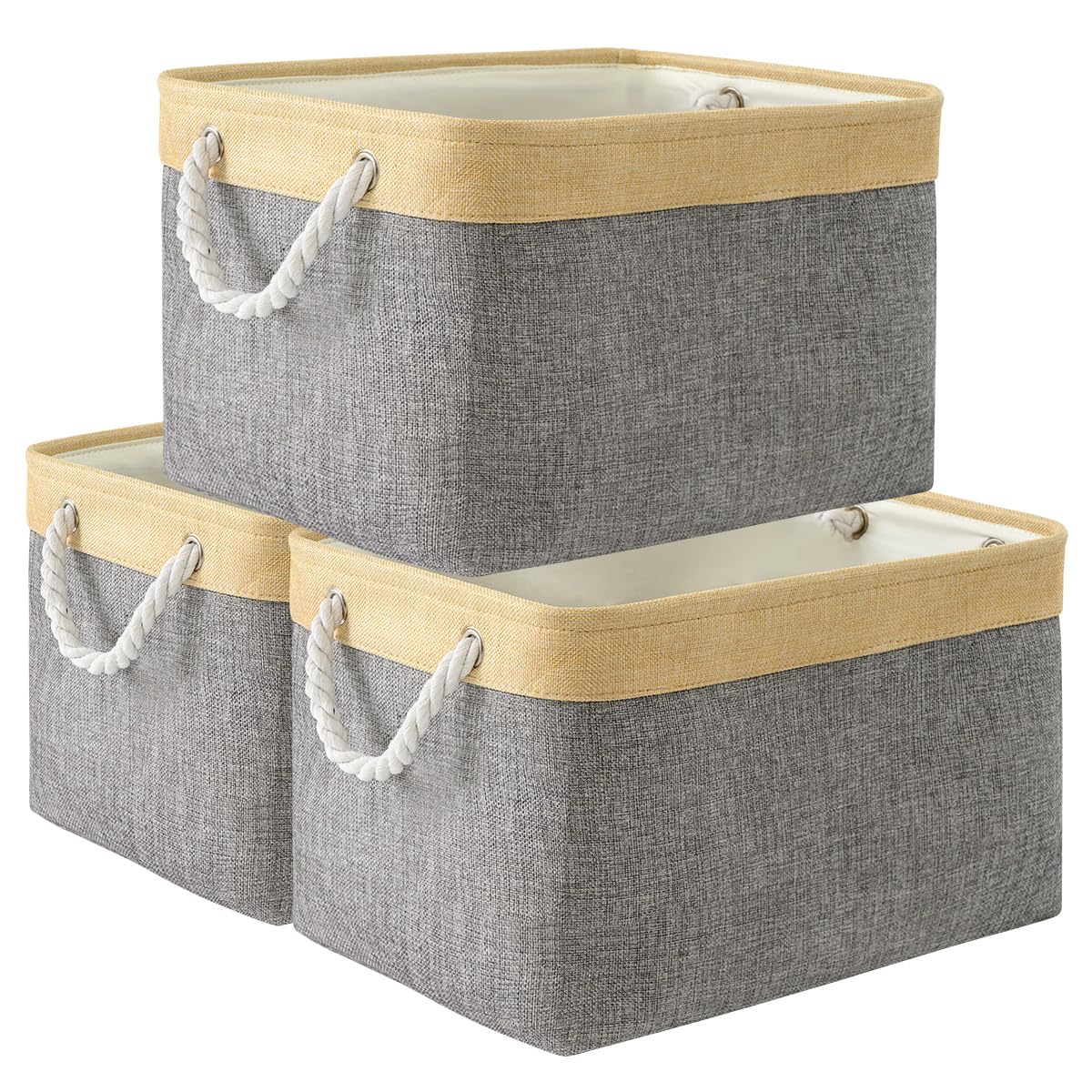 TheWarmHome Fabric Storage Bins Baskets for Organizing, Large Sturdy Storage Basket W/Handles, Decorative Foldable Storage Baskets for Shelves Closet Nursery Toy (X Large - 3 Pack 17.7L×13.8W×9.8H)