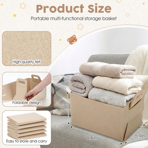 12 Pcs Storage Baskets Felt Storage Bin Beige Felt Collapsible Convenient Box Organizer with Carry Handles for Office Bedroom Closet Babies Nursery Toys Laundry (9.8×7.1×5.9in)